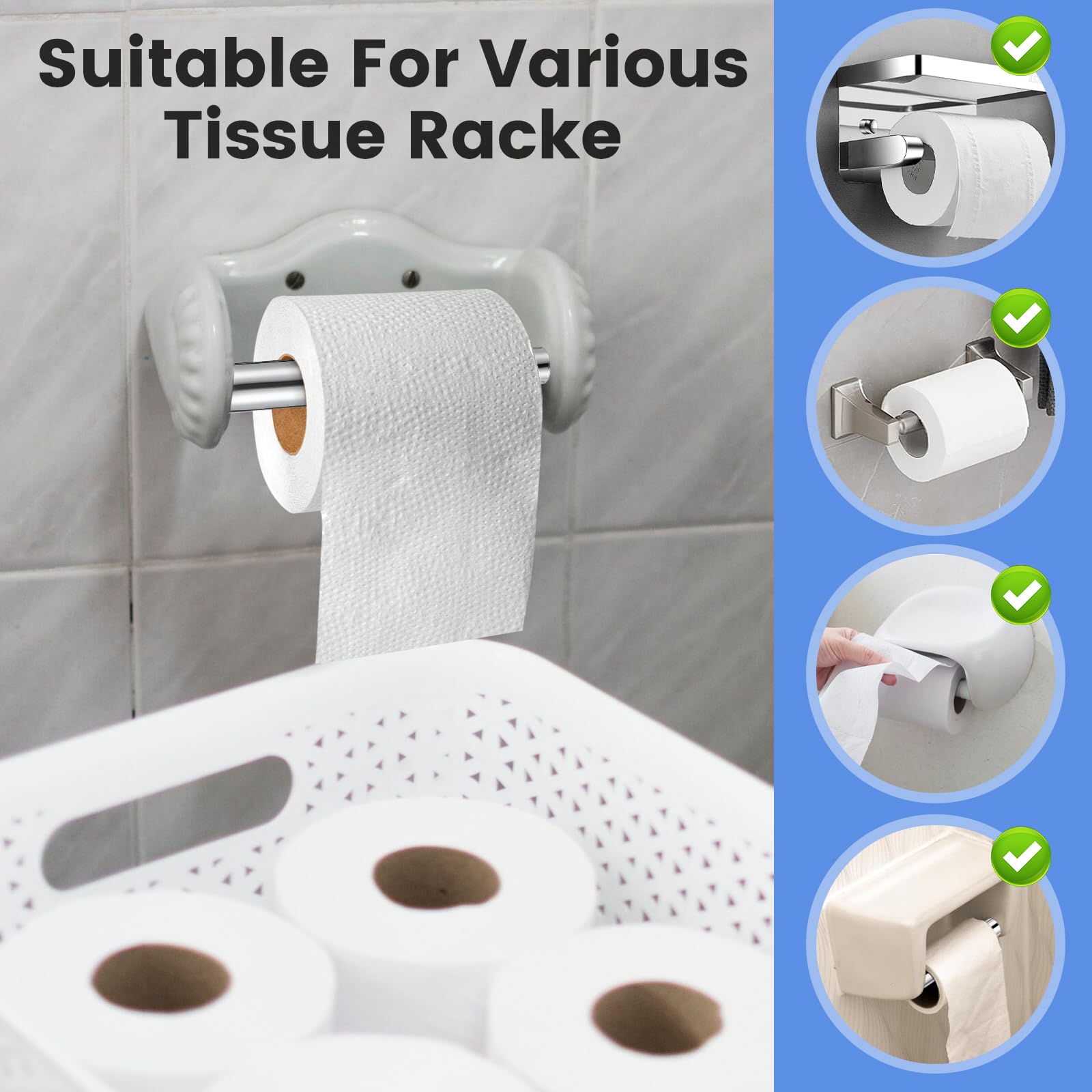 Homoyoyo 3 Pieces Universal Plastic Spring Loaded Toilet Paper Roller Rod Toilet Paper Holder Spring Rod for Bathroom Makeover Apartment Friendly,Renter,No-Drill for Holder Roller Replacement,Tapered — Amazon image 5