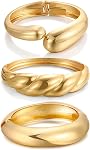 Chunky Gold Bangle Bracelets for Women, Dainty 14k Gold Plated Big Stackable Bangles Set, Trendy Cuff Bracelet Stack Fashion Jewelry Gifts