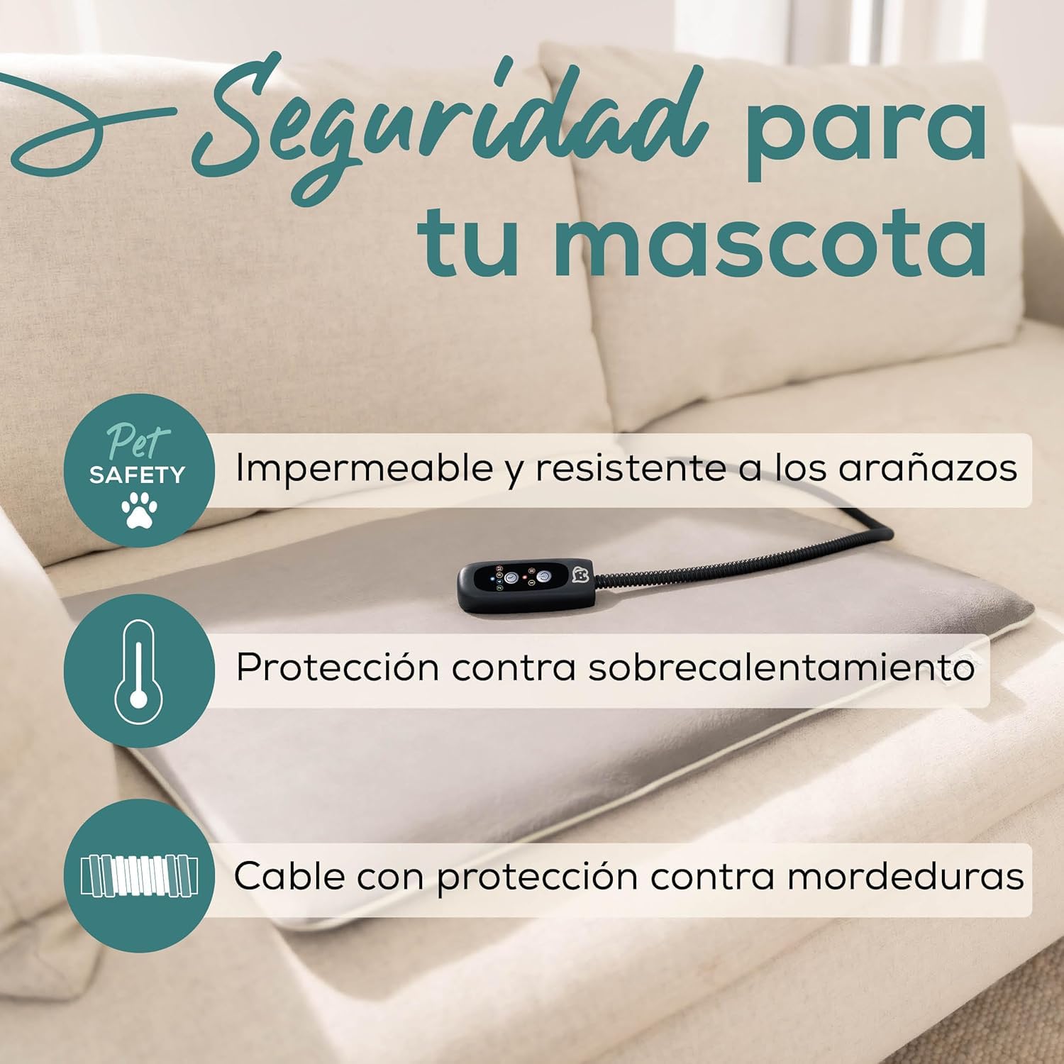 Beurer Love Your Pet Colchoneta térmica Talla L «Sammy» de para Perros y Gatos, con Temporizador, Grande, Almohadilla eléctrica XXL Lavable a 30 °C, Resistente a los arañazos y el Agua, 65 × 50 cm