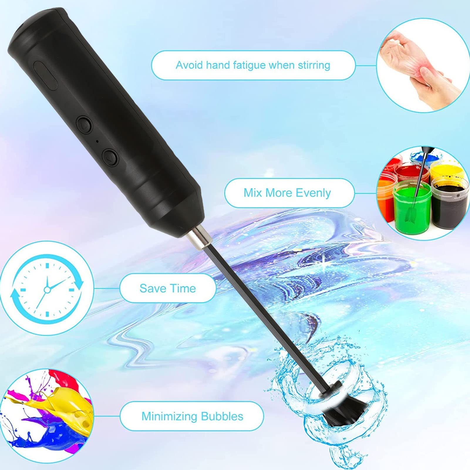 Epoxidharz-Mischer Hand-Epoxid-Mischer-Paddel mit 4-teiligem Ersatzstab, wiederaufladbar, 220 U/min, schwarz, für Harzformen und DIY-Handwerk