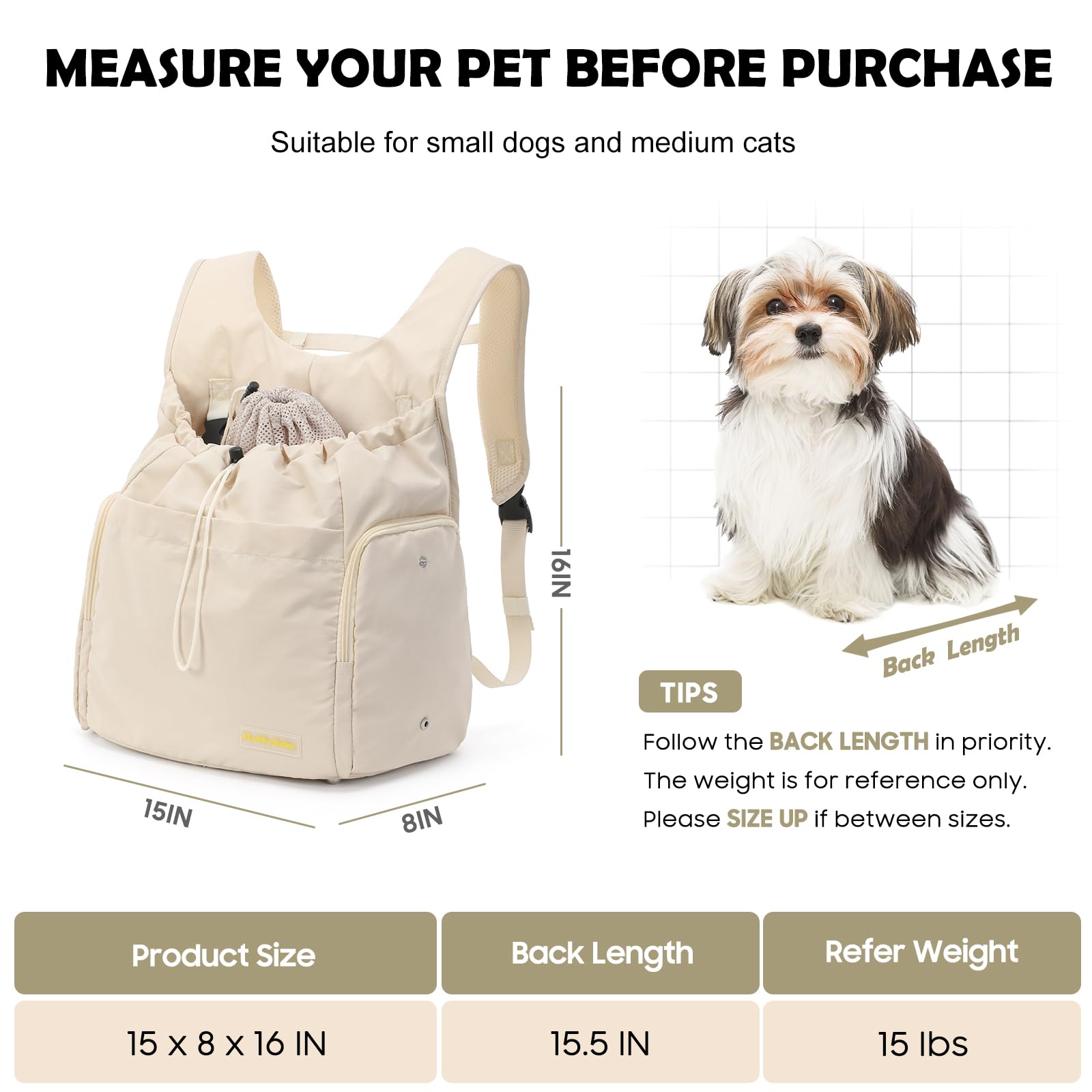 TailTrek Dog Front Carrier Backpack, Adjustable Pet Dog Carrier Backpack Ventilated Mesh Dog Travel Backpack with Zippered Side Windows for Traveling Hiking for Small Medium Dogs Cats (Max 15 lbs)