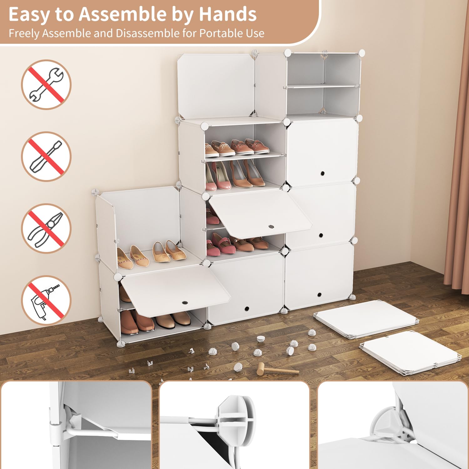 Vicye Scarpiera organizer a 8 ripiani, 48 paia di scarpiere, organizer portatile, scarpiera salvaspazio, per armadio, ingresso, camera da letto, corridoio (bianco, 3 x 8)