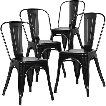 Pack 4 Sillas Tolix – Metálicas Apilables con Asiento Ergonómico y Patas Antideslizantes, Diseño Industrial Vintage para Comedor o Bar En Color Negro