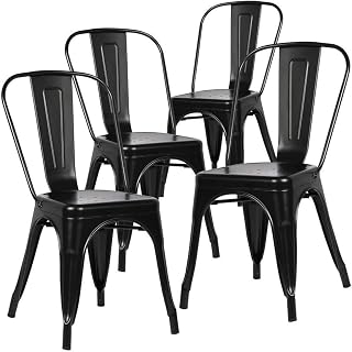 Pack 4 Sillas Tolix – Metálicas Apilables con Asiento Ergonómico y Patas Antideslizantes, Diseño Industrial Vintage para Comedor o Bar En Color Negro