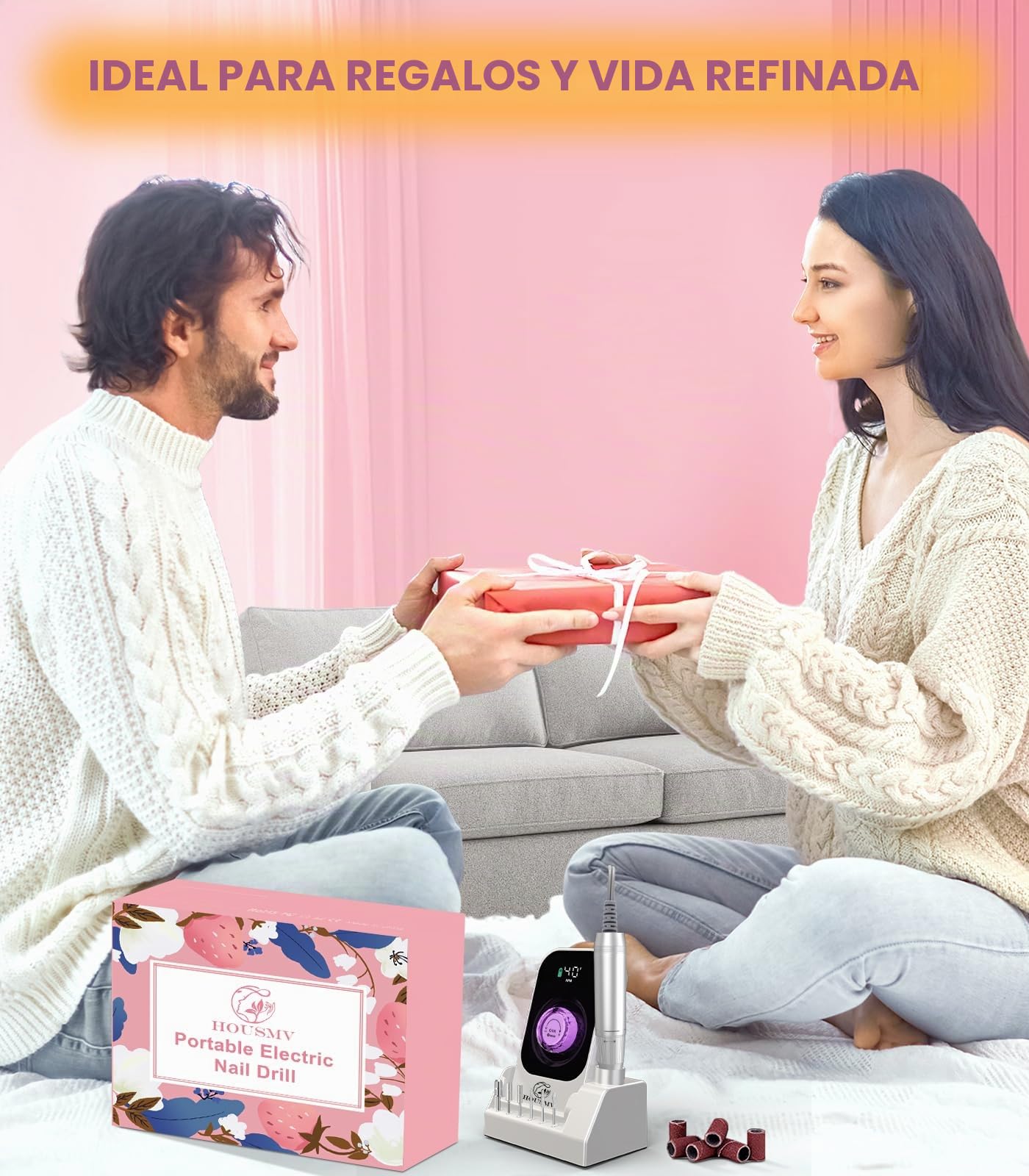 Taladro eléctrico portátil para uñas: 40000 RPM, máquina profesional recargable para limar uñas, taladro de uñas inalámbrico con puntas y base para uñas acrílicas, quitar esmalte de uñas de gel,