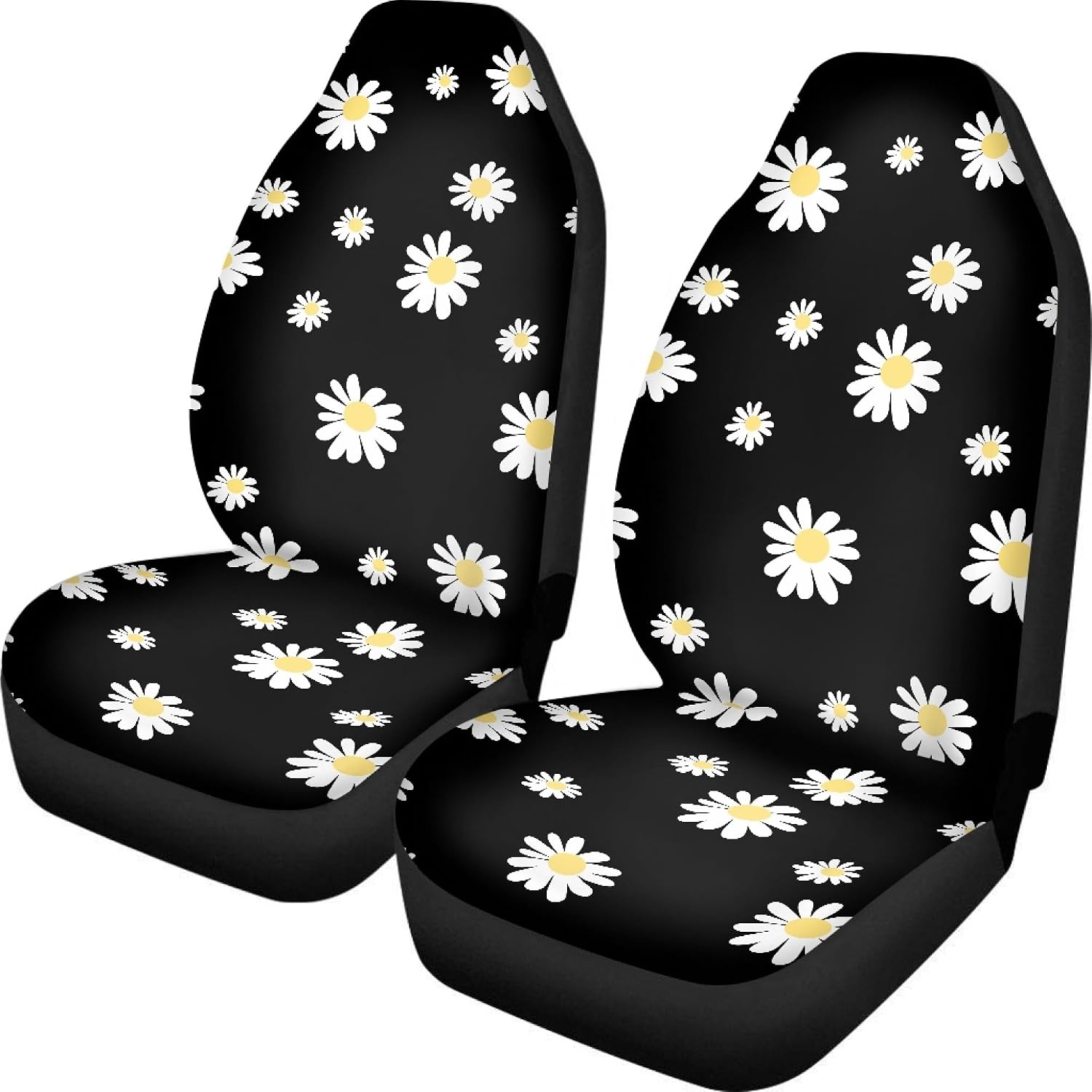 Daisy Car Seat Covers Abstract Small Wild Flowers with White Petals Cute Floral Pattern Vehicle Front Seat Protector Cushion Covers Universal Car Accessories for SUVs Trucks Sedans,2 Pack