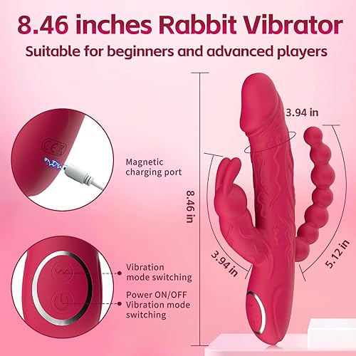 Miniatura 6 de Conejo Vibrador para Punto G, Consolador Adulto Juguetes Sexuales para Mujeres, 3 en 1 Perlas Vaginales y Anal, Estimulador de Clítoris Doble con 10