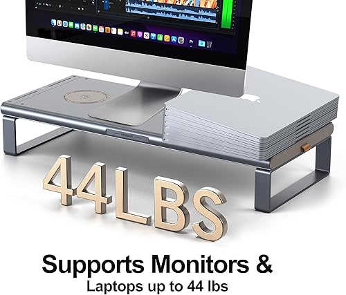 Miniatura 8 de Soporte para monitor HUB - Elevador de aluminio con estación de acoplamiento 6 en 1: 4K HDMI, USB-C, USB 3.0, PD 100W, carga inalámbrica,