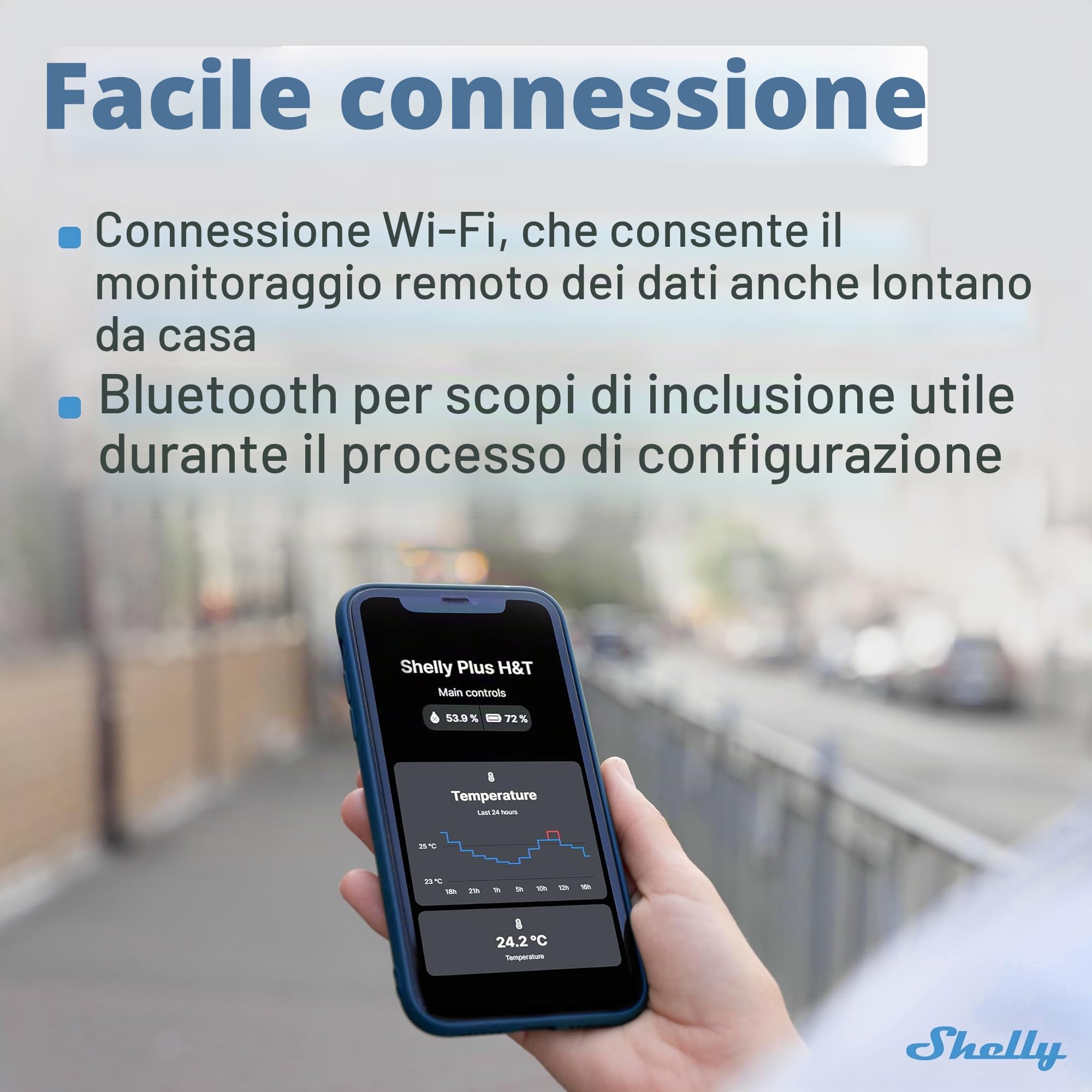 Shelly Plus H&T - Sensore di umidità e temperatura Wi-Fi & Bluetooth, Termometro e Igrometro, Casa intelligente, Compatible con Alexa e Google home, App iOS Android