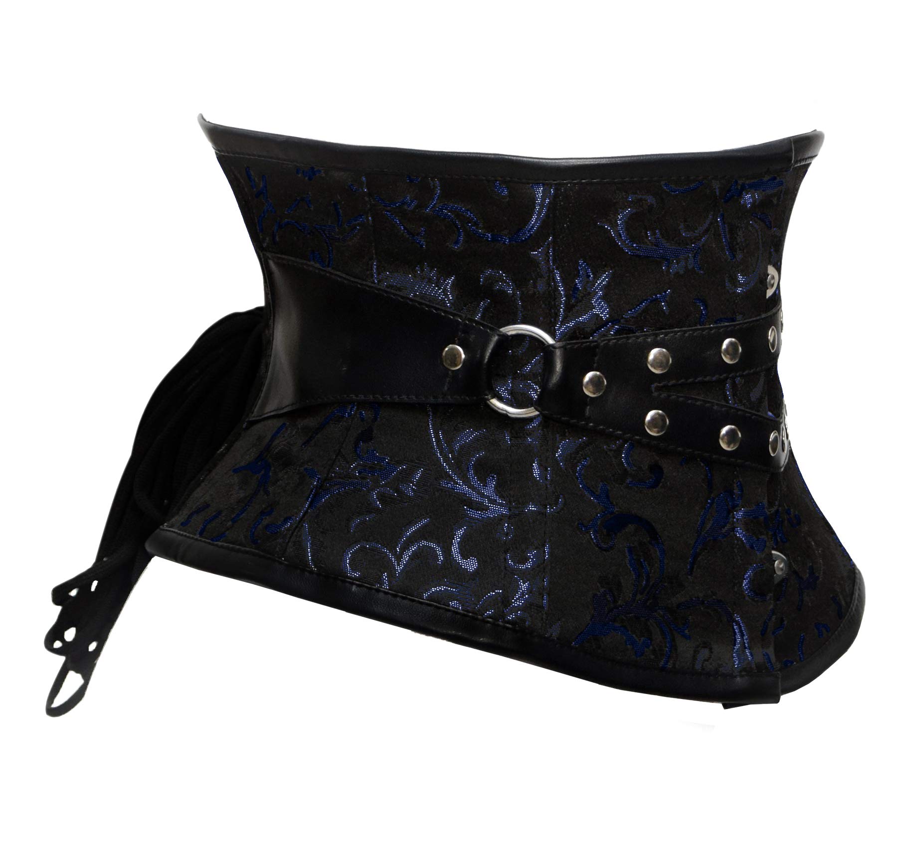 Luvsecretlingerie 18 Double Steel Boned Waist Training Brocade & Faux Leather Underbust Tight Shaper Corset #8701: Small B009(blue)