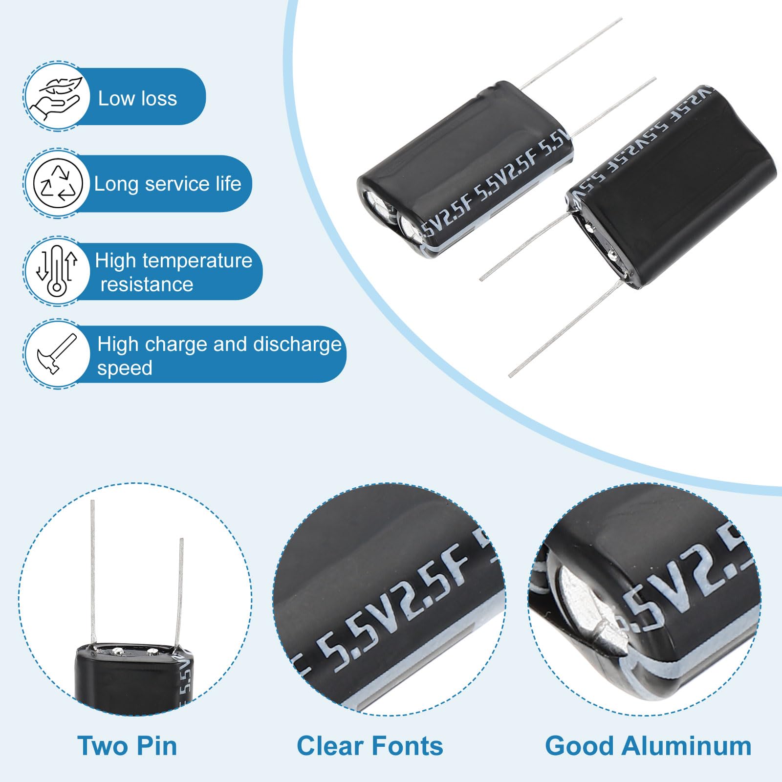 PATIKIL 2 sztuki 5,5 V 2,5 F superkondensator 0,67 x 0,33 x 1,06 cala aluminium superkondensatory typ nawijania magazynowanie energii do On Board Backup magazynowanie energii czarne
