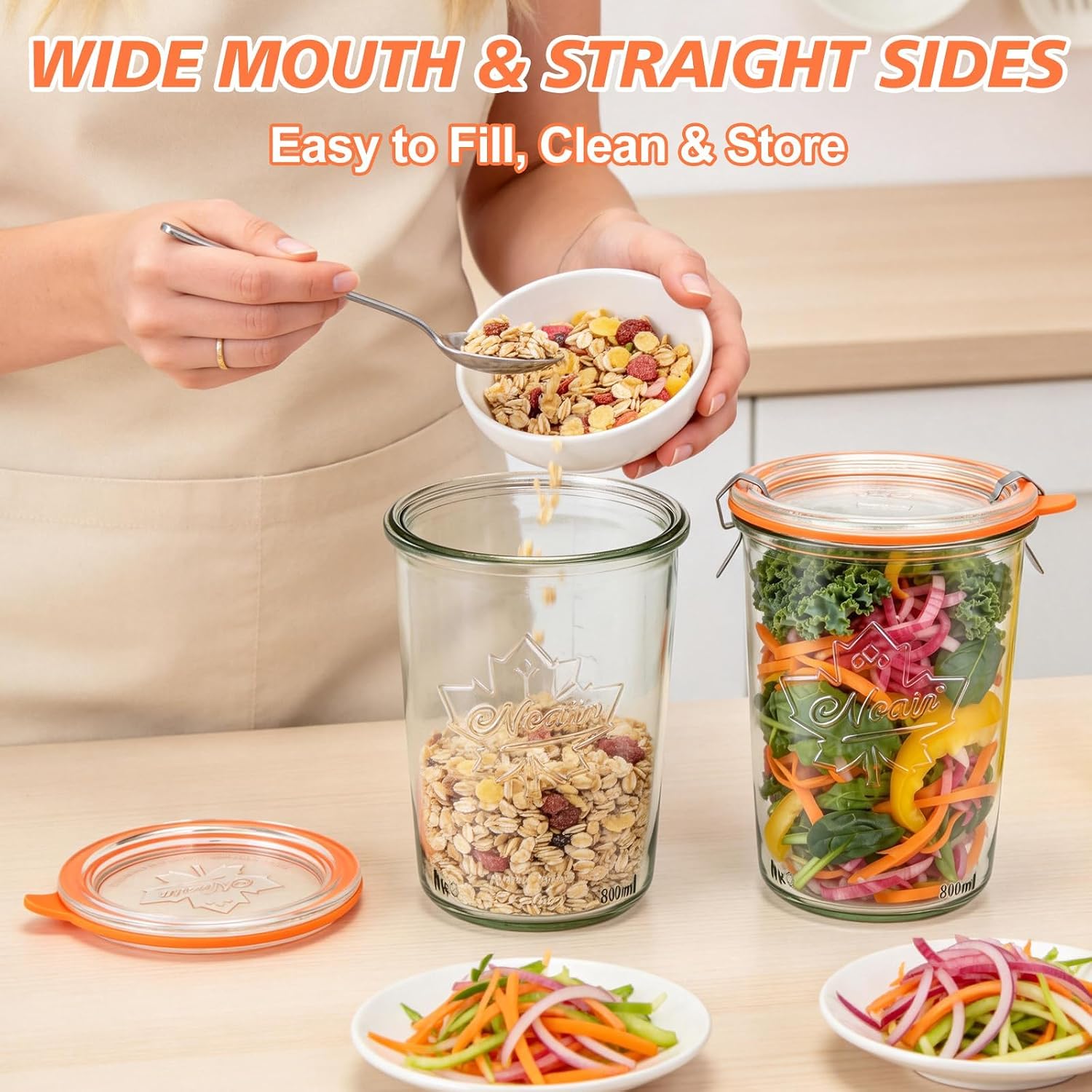 2 Pack Wide Mouth 27oz Canning Jars, Sourdough Starter with Sealing Lid