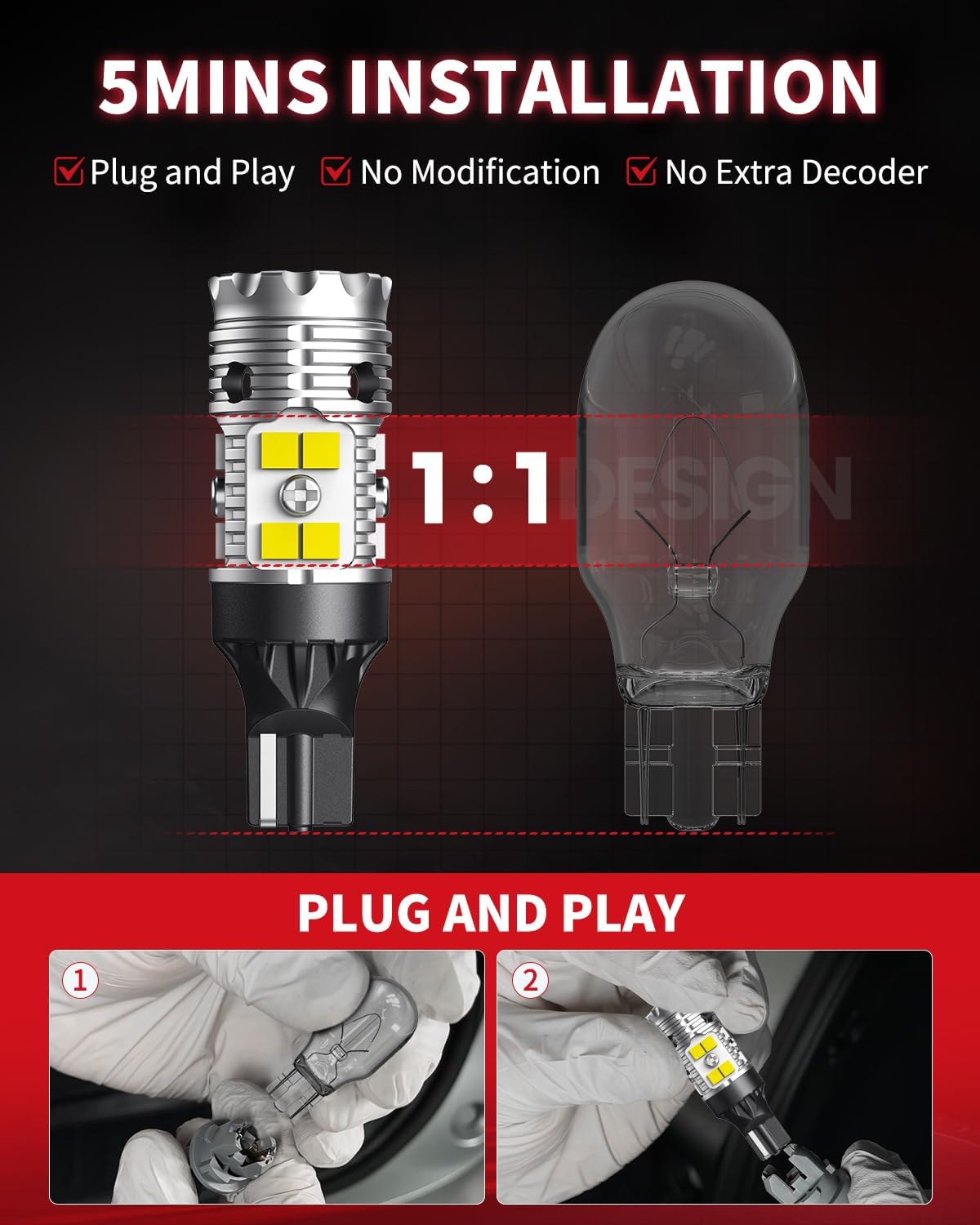 LASFIT 921 LED Bulb Reverse Lights, 912 T15 Back Up Light CANBUS Error Free W16W 906 Reversing Bulb 904 916 6000K Xenon White New Upgrade Design, Plug and Play (Pack of 2)