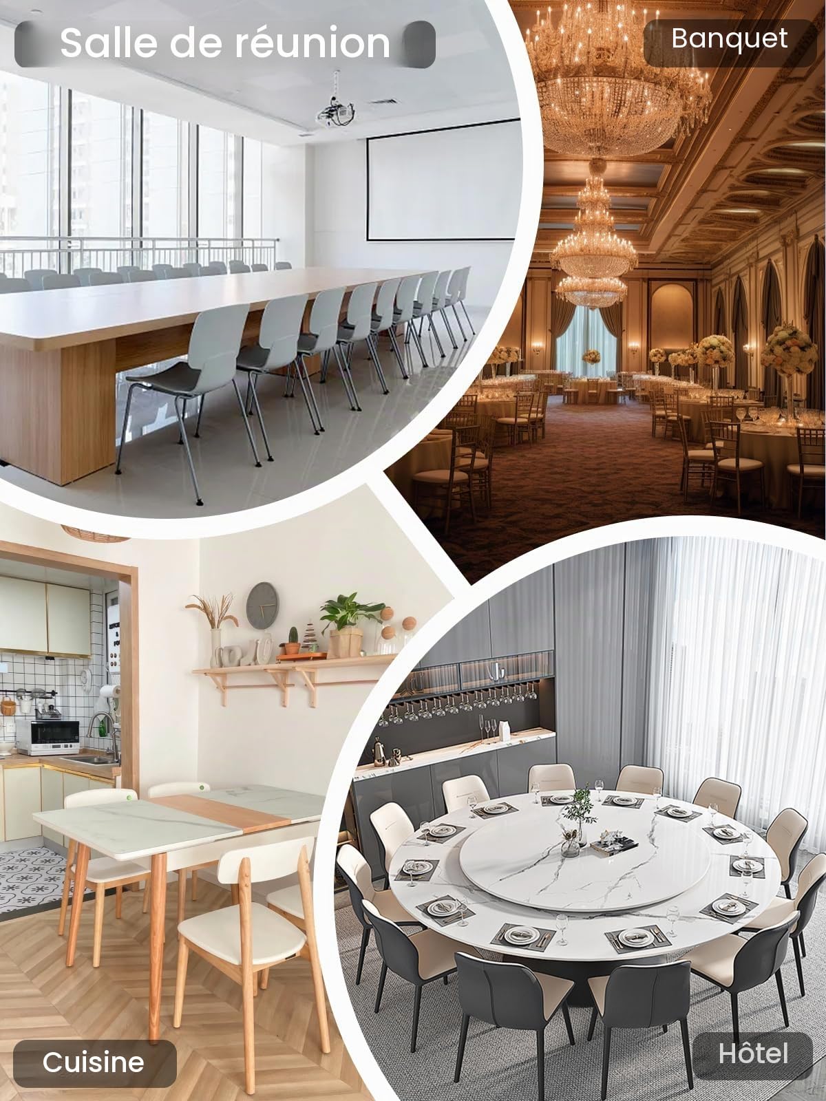 Lot de 6 housses de chaise en cuir synthétique blanc, élastiques et imperméables, lavables et amovibles, universelles pour salle à manger, cuisine, restaurant, hôtel et mariage