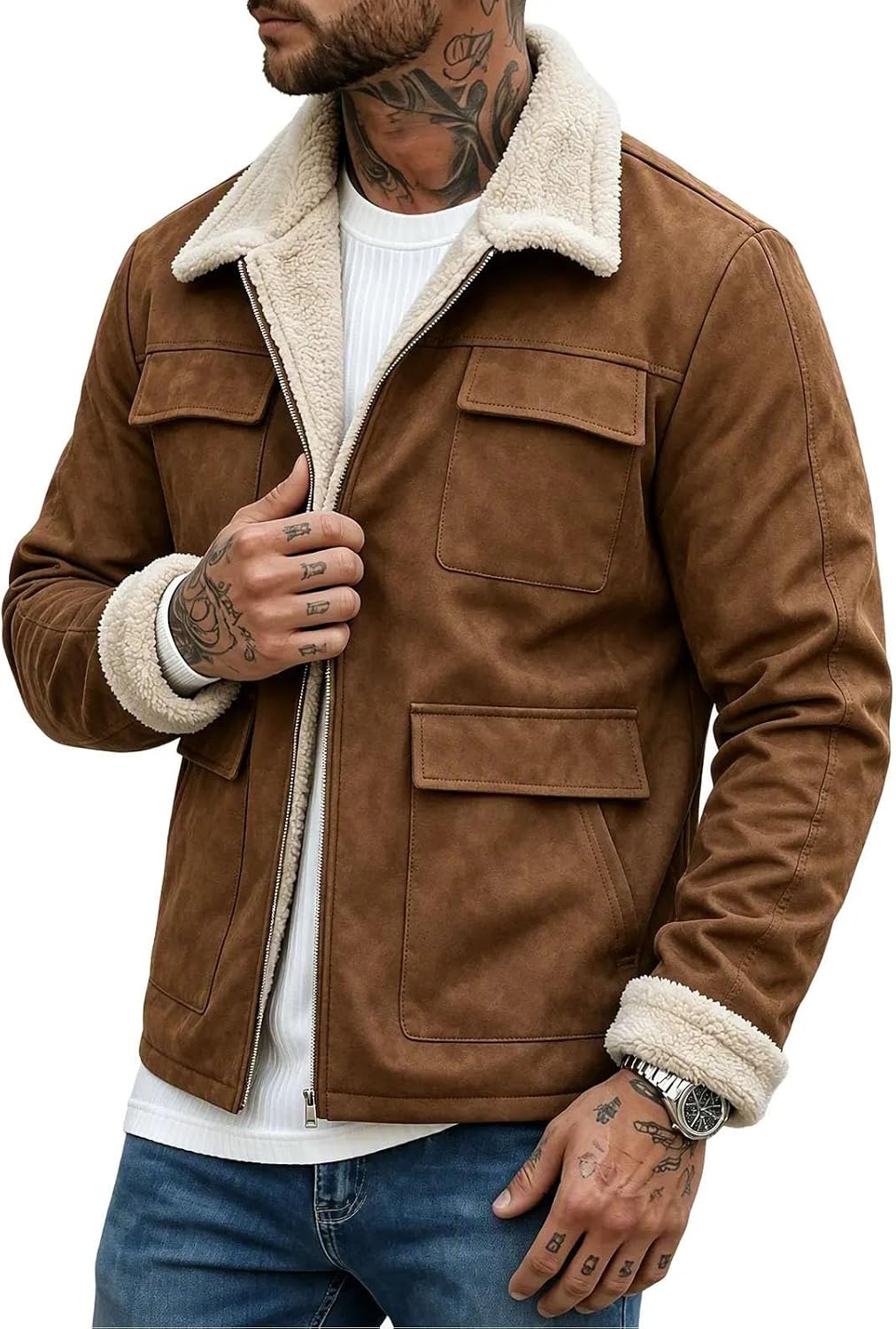 Mens Fall Winter Warm Coats Zip Up Casual Thick Cargo Jackets