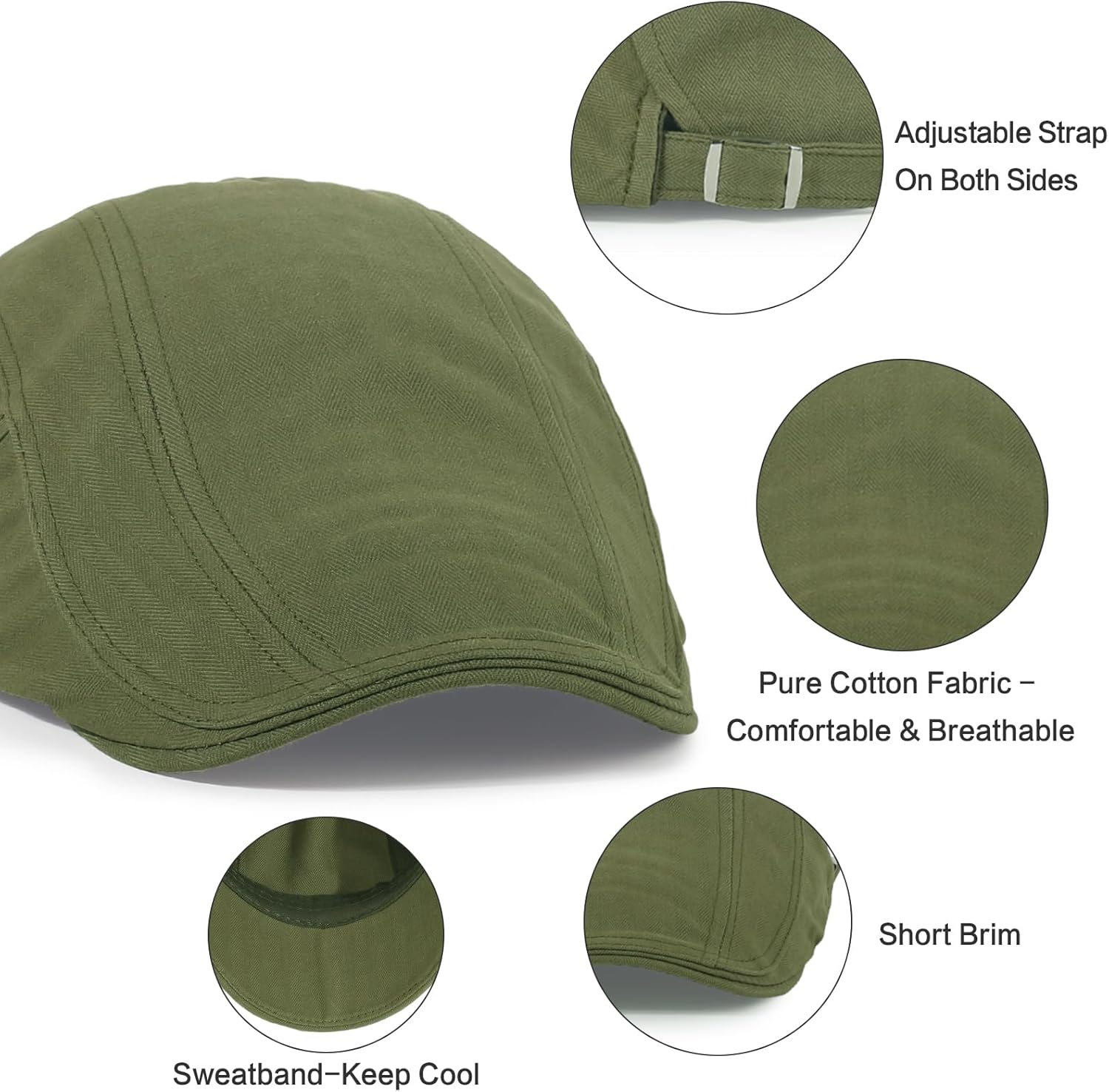 3Pcs Cotton Newsboy Hat for Men Cool Adjustable Flat Cap - Image 3