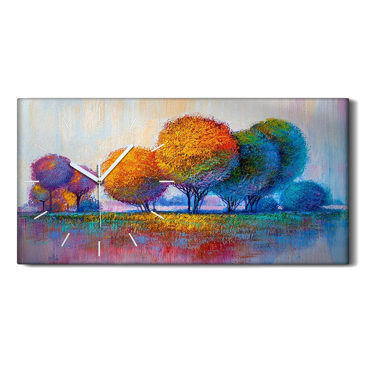 Horloge sur Toile Arbres Abstrait coloré 60x30cm décorative et silencieuse pour salon