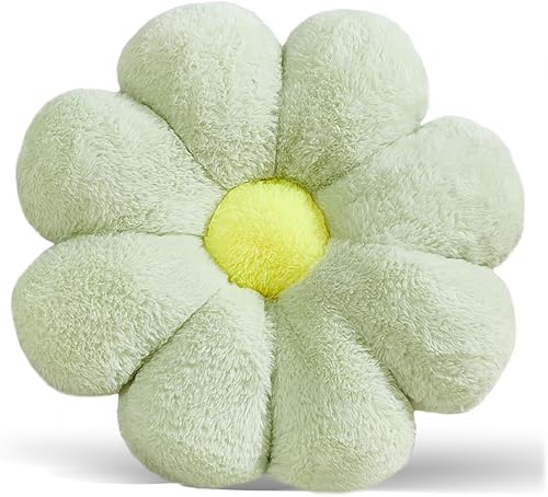 Almohada de 17.7 Pulgadas en Verde con Diseño de Flores y Margaritas, Almohada Decorativa, Cojín para Niñas, Adultos, Decoración Linda para el