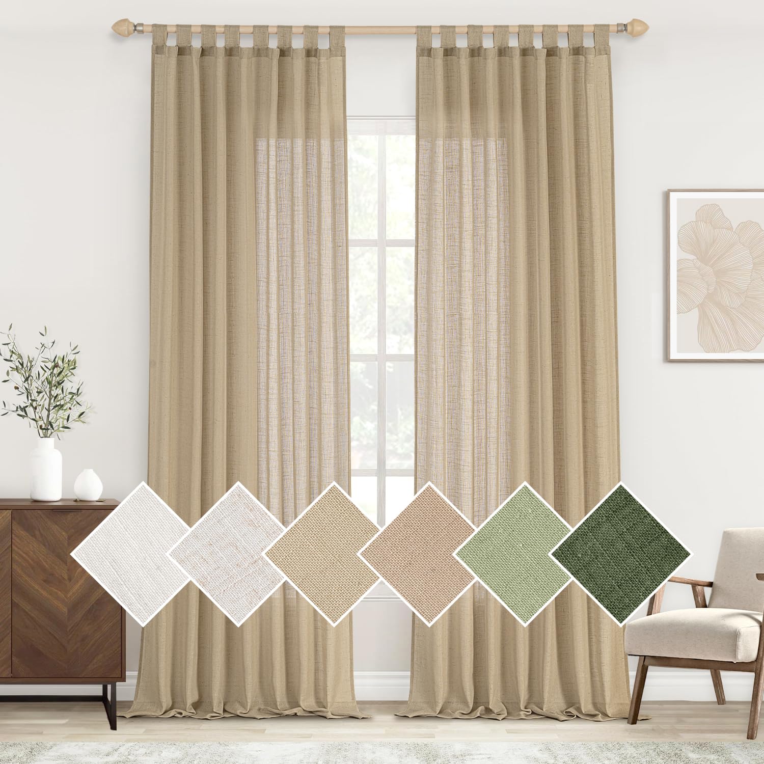 Woaboy Cortinas de Lino Visillo Translúcido Cortinas Dormitorio Modernas Decorativas para Ventana Salón Habitación 2 Piezas 140x225cm Beige