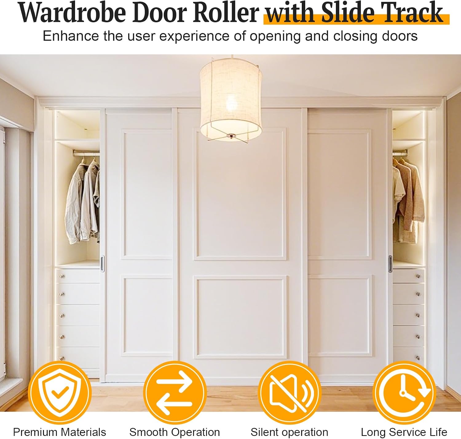 4 Pcs Sliding Closet Door Roller Kit - Quiet 2 Way Sliding Design | Top Hung Bypass Sliding Door Hardware Kit for 3/4" to 1-3/8 Inch Thick Kitchen Doors