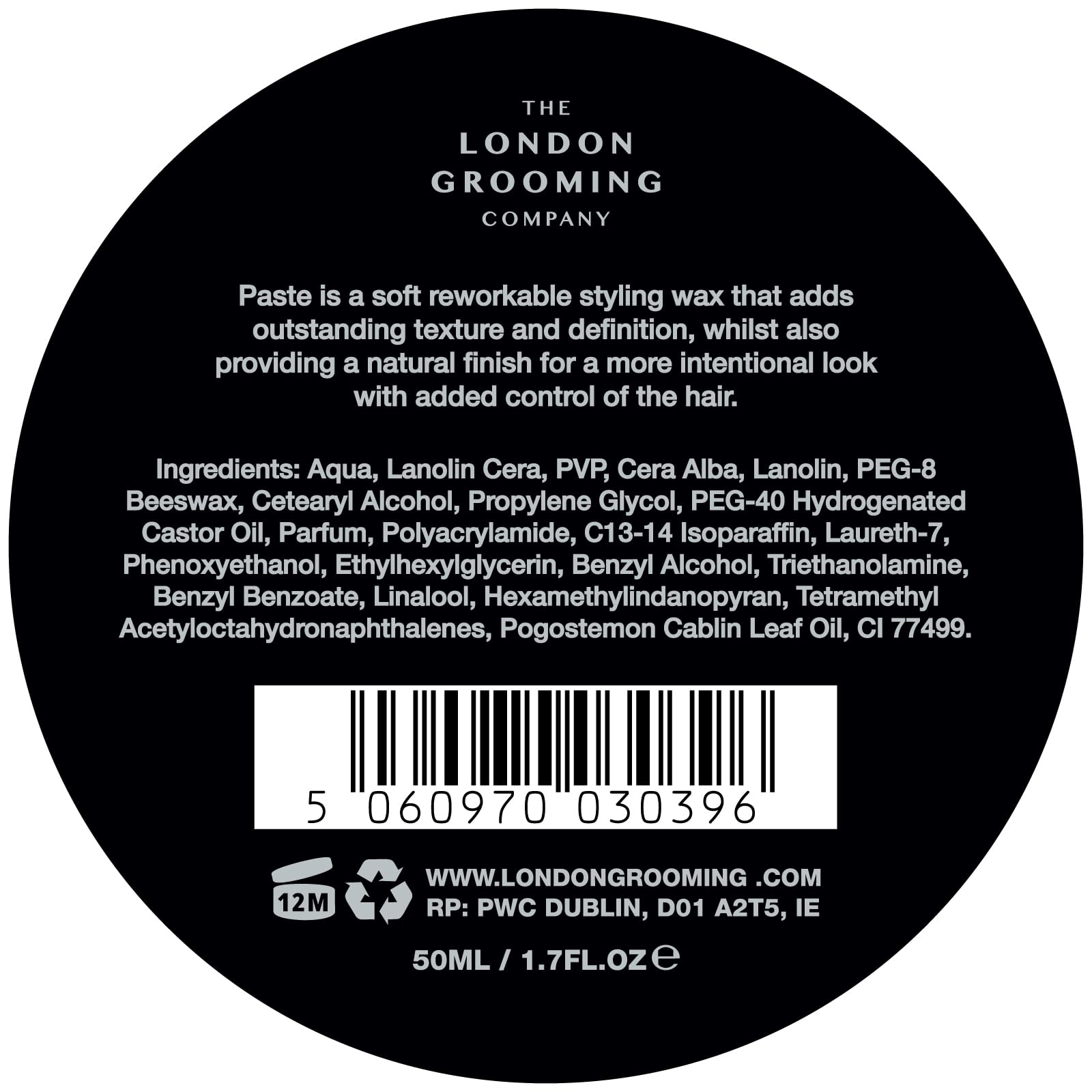 The London Grooming Company Herren-Haarpaste | Flexibler ganztägiger Halt | Natürliches Finish, 1,7 Fl Oz (50 ml)
