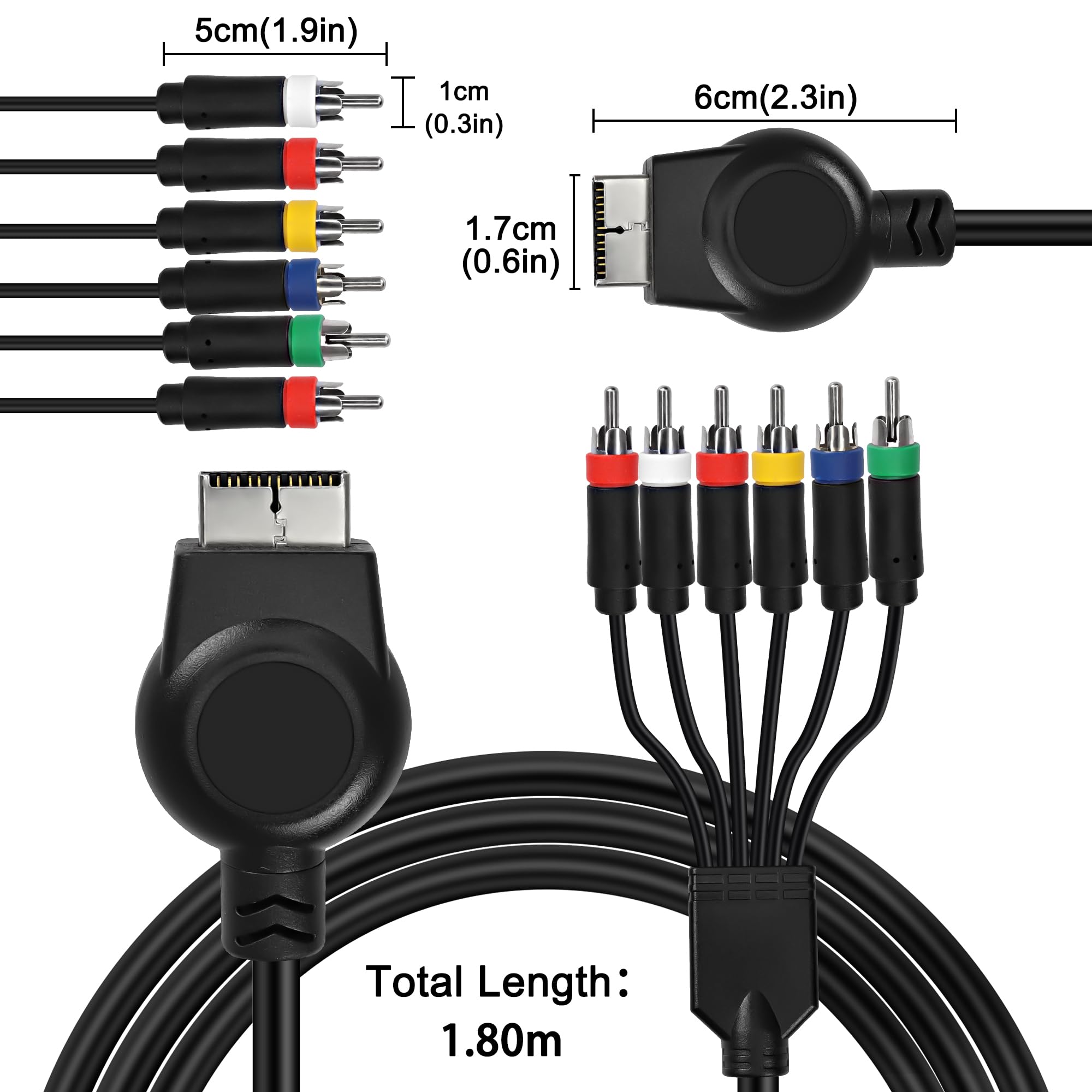 MEIRIYFA PS3 PS2 Kabel AV komponentowy, HD Audio Video Cable 5RCA YPbPr komponenty dla konsoli PS2/PS3 - 1,8M, Czarny