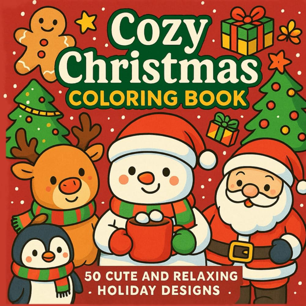 Cozy Christmas Coloring Book: 50 Cute and Relaxing Holiday Designs: 50 Cute and Relaxing Holiday Designs of Snowmen, Reindeer, Santa, Penguins, Gingerbread, and More for Stress Relief