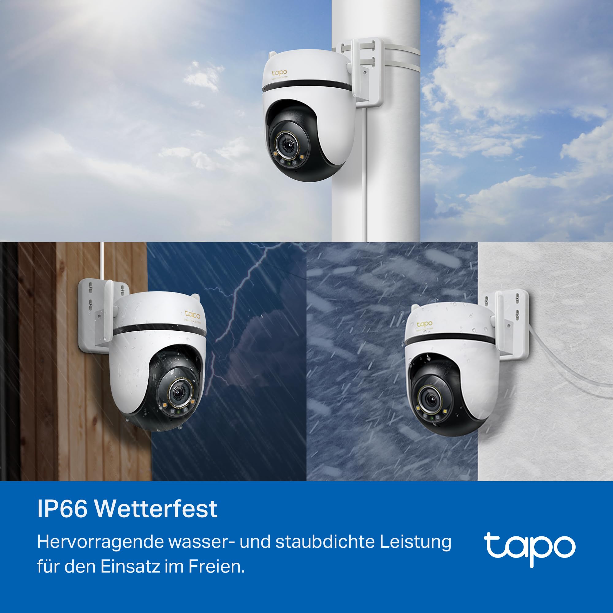 Tapo C530WS 360° Überwachungskamera Außen, 3K 5MP, Starlight Farbe Nachtsicht, KI-Erkennung, Bewegungsverfolgung, WLAN oder Ethernet, microSD-Karte bis zu 512 GB