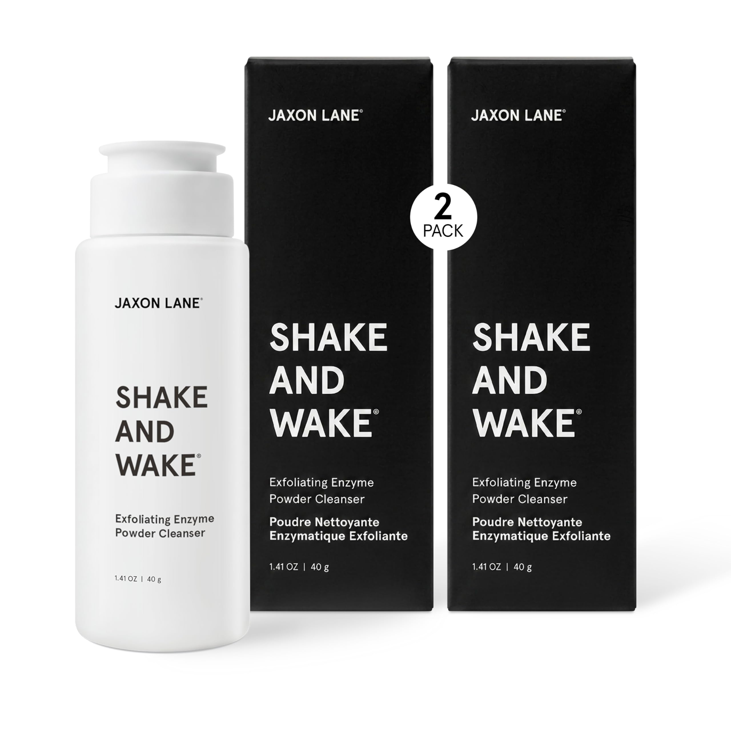 JAXON LANE Shake and Wake Enzyme Powder Face Wash for Men, 2 Pack | Pineapple & Papaya Exfoliating Cleanser with Water-Activated Enzymes Helps Remove