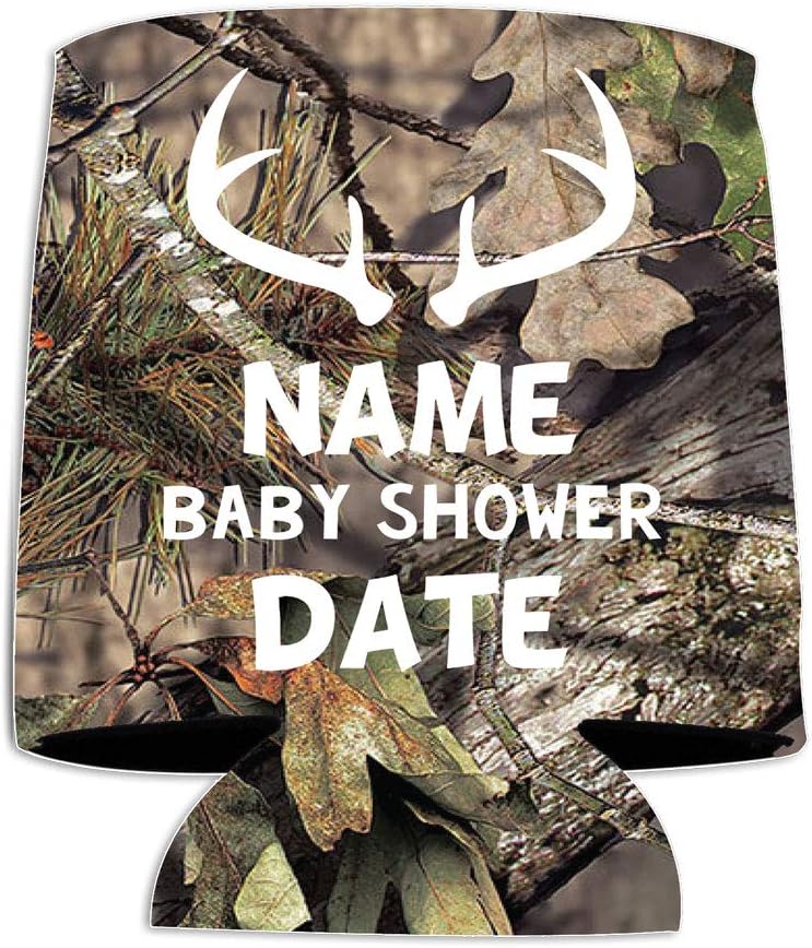 VictoryStore Custom Baby Shower Can Coolers – “Oh Deer, Our Little Hunter Is Almost Here” Camo Design – Personalized Set of 48 for 12–16 oz Cans & Bottles
