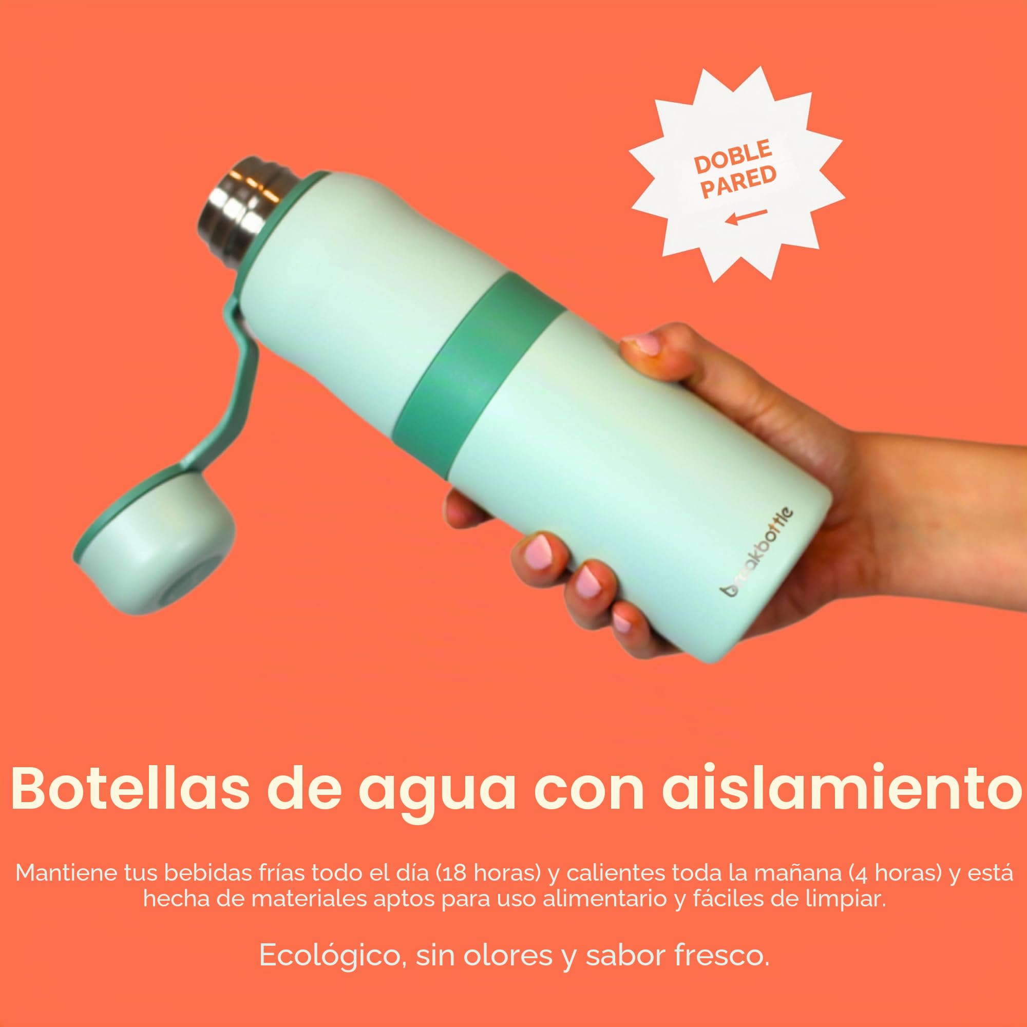 Botella de agua reutilizable aislada fácil de limpiar, ecológica, sin olor y sabor fresco, Seamint - 550 ml