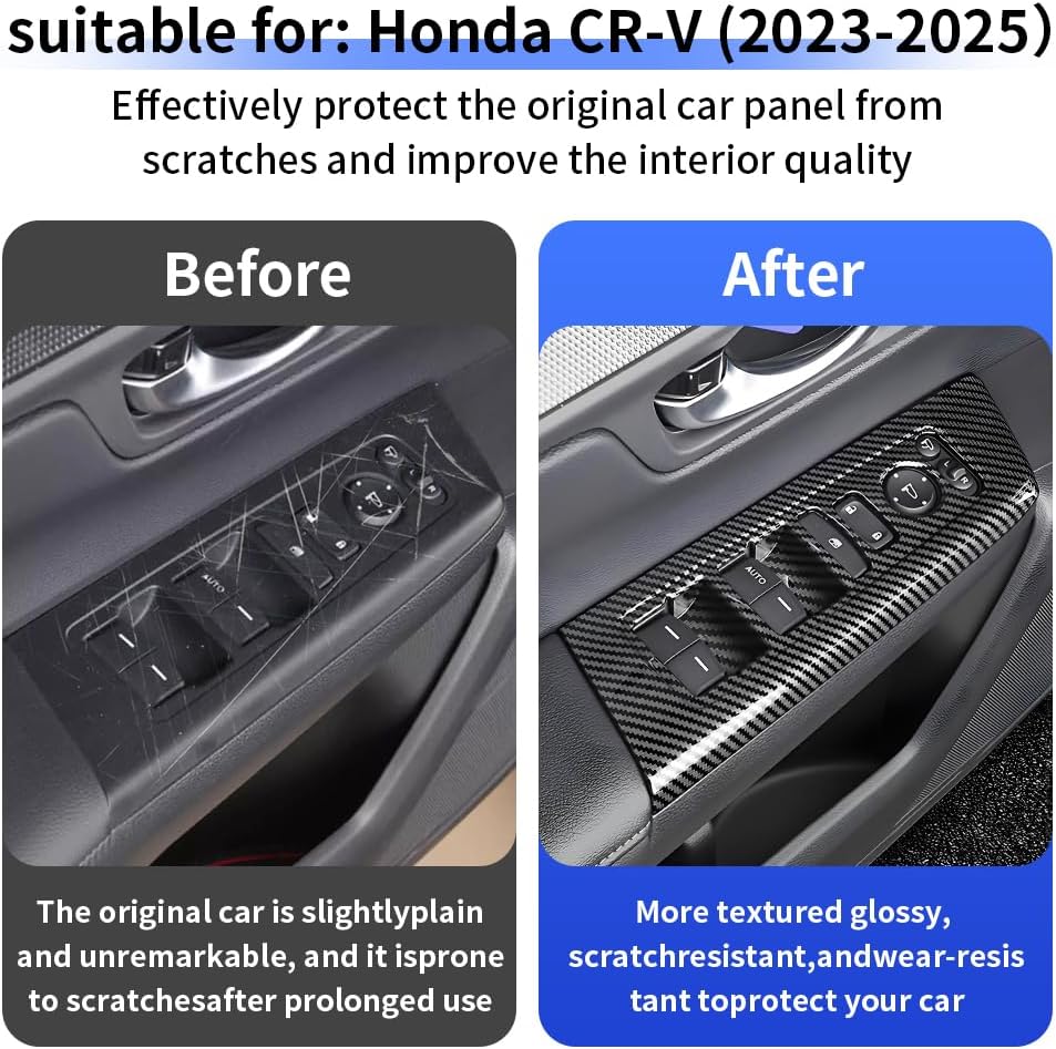 Car Door Power Window Lift Switch Protection Panel for Honda CRV 2023 2024 2025 2026 and Honda CR-V Hybrid 2023-2026 Auto Interior Accessories Armrest Side Pull Handle Trim Cover Carbon Fiber Style