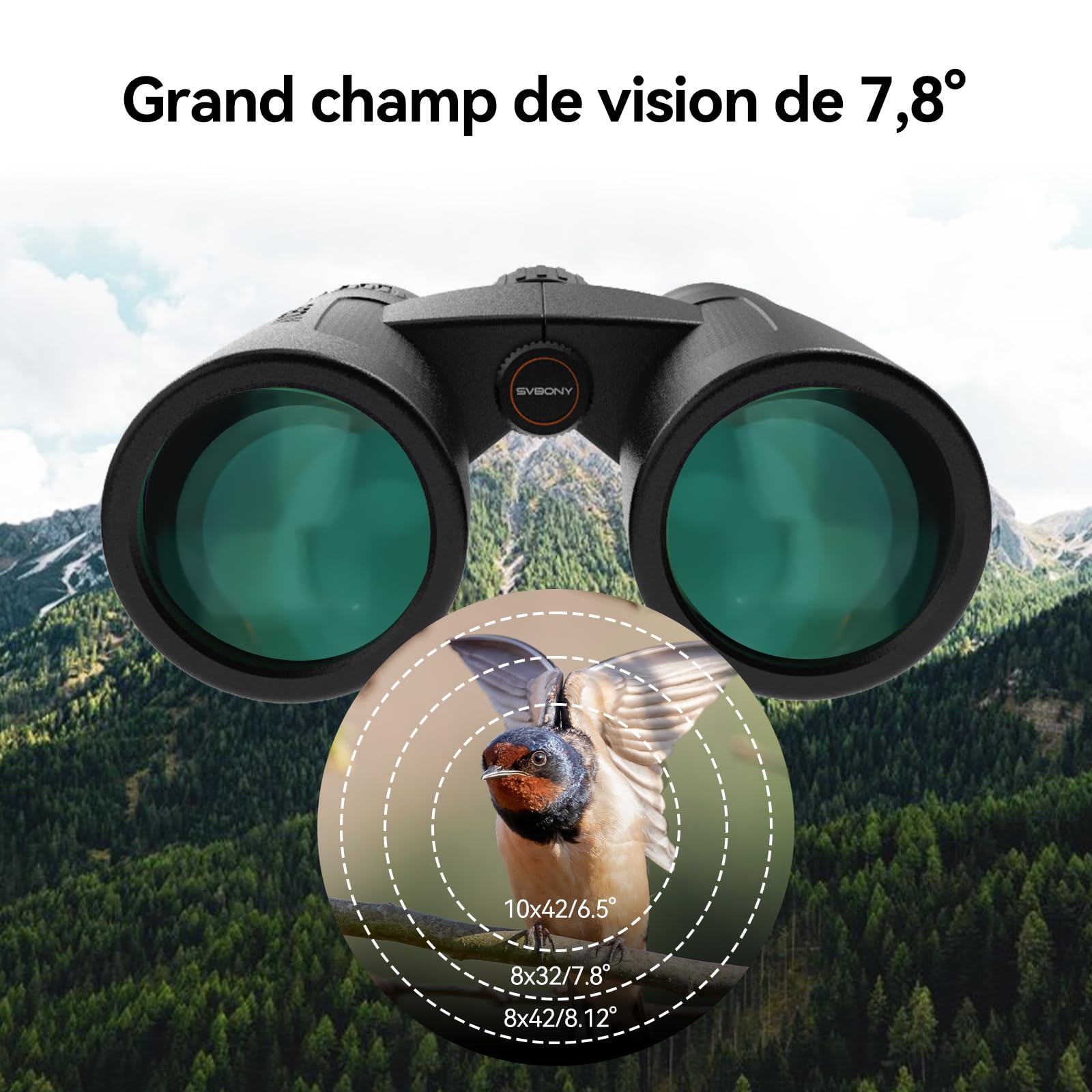 Svbony SV202 Upgraded Binocolo, 8x32 ED Binocolo Professionale, Compatto Impermeabile & Anti-appannamento Prisma BAK4 con Phase Coating per Birdwatching