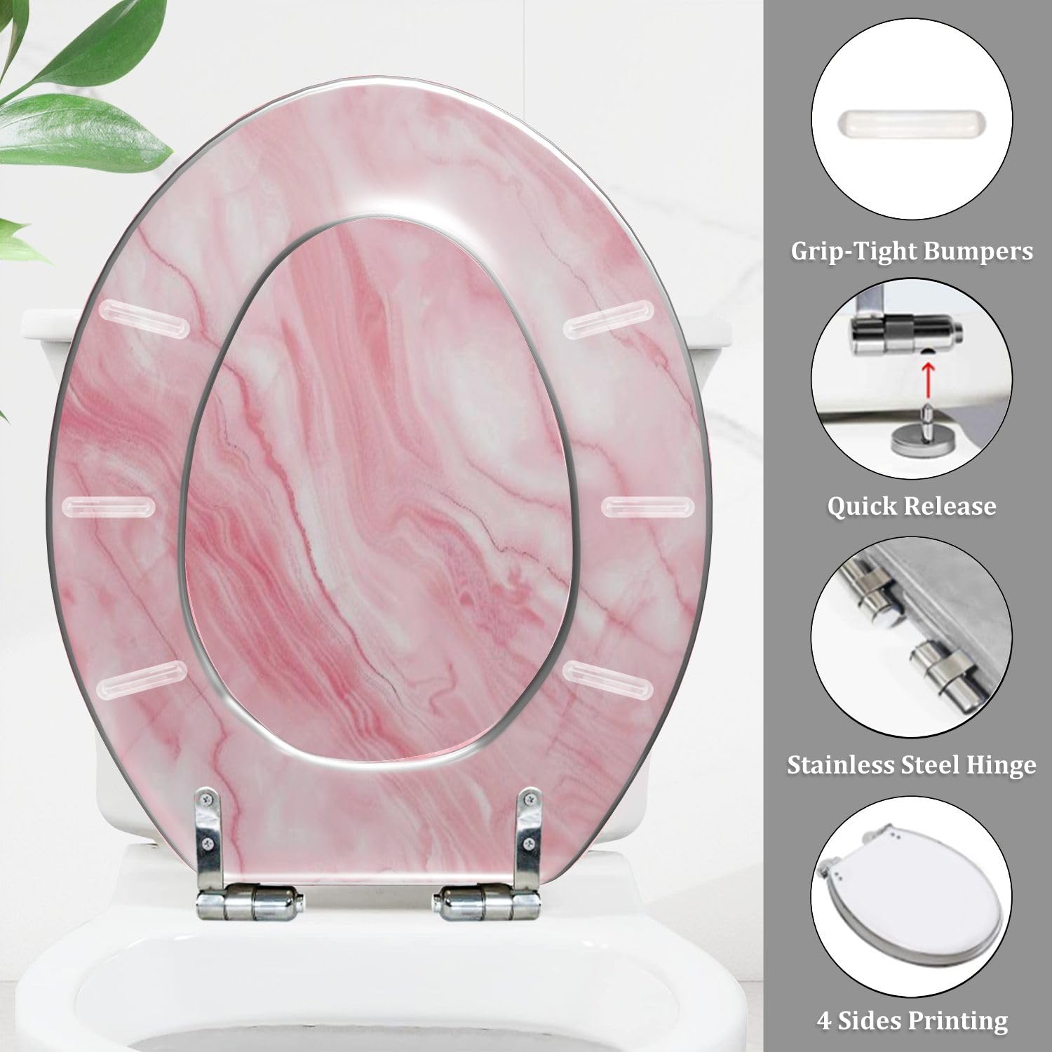 Asiento de inodoro alargado de resina para uso doméstico en el baño.