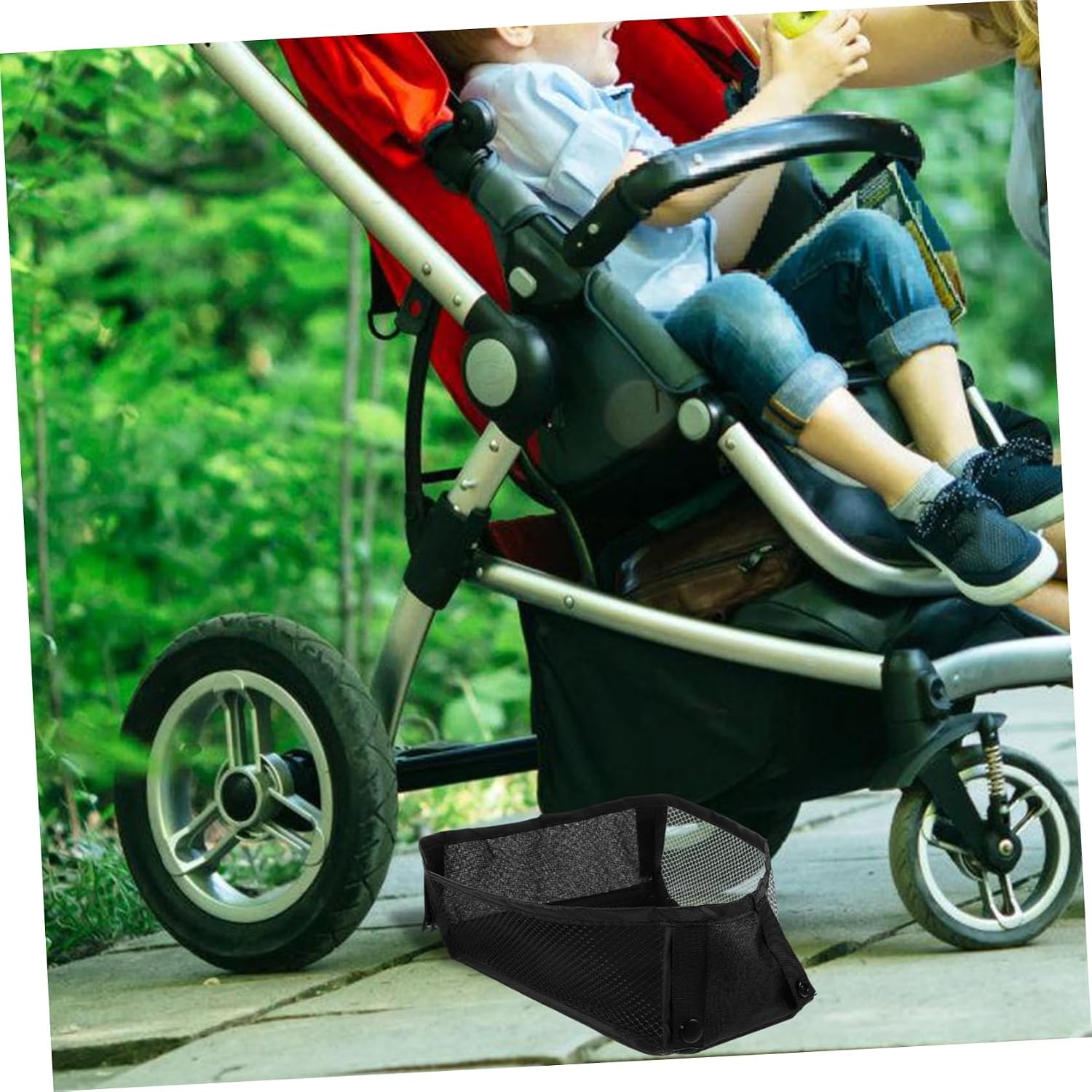 BESPORTBLE Baby Stroller Bottom Storage Bag Universal Mesh Organizer for Milk Bottles and Diapers Sturdy Oxford Fabric for-the-Go Parents