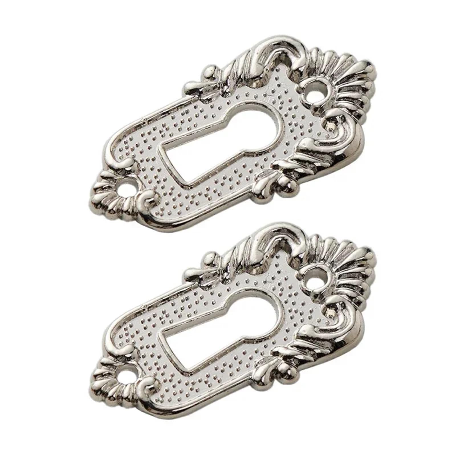 Usohjz Silver 4Pc Zinc Alloy Vintage Keyhole Cover Drawer Key Escutcheon Corner Stick Classic Decorative Code Lock Plate For Furniture Cabinet(Silver)
