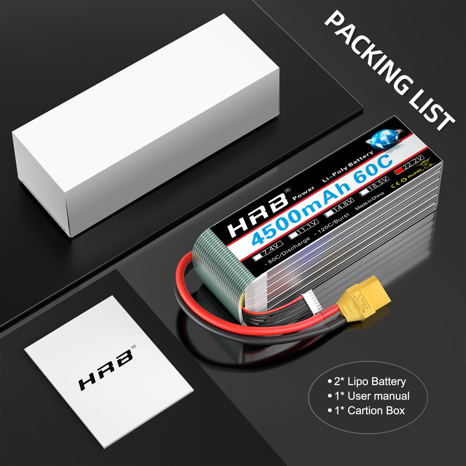 HRB 22,2 V 4500 mAh 60C z wtyczką XT90 Lipo akumulator do samolotu RC samochód ciężarowy, ciężarówka hobbistyczna (2 sztuki)
