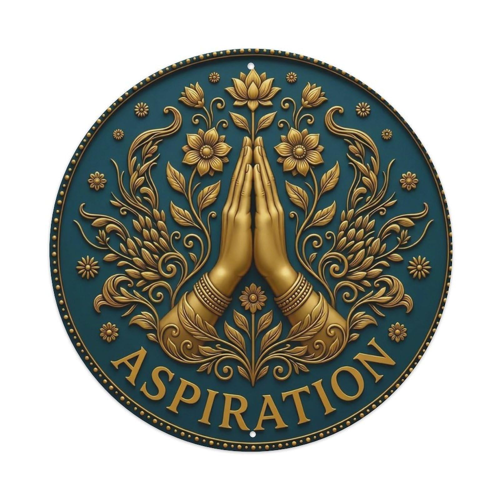Vintage Namaste Praying Hands Aspiration Flower Zen Yoga Metal Tin Sign