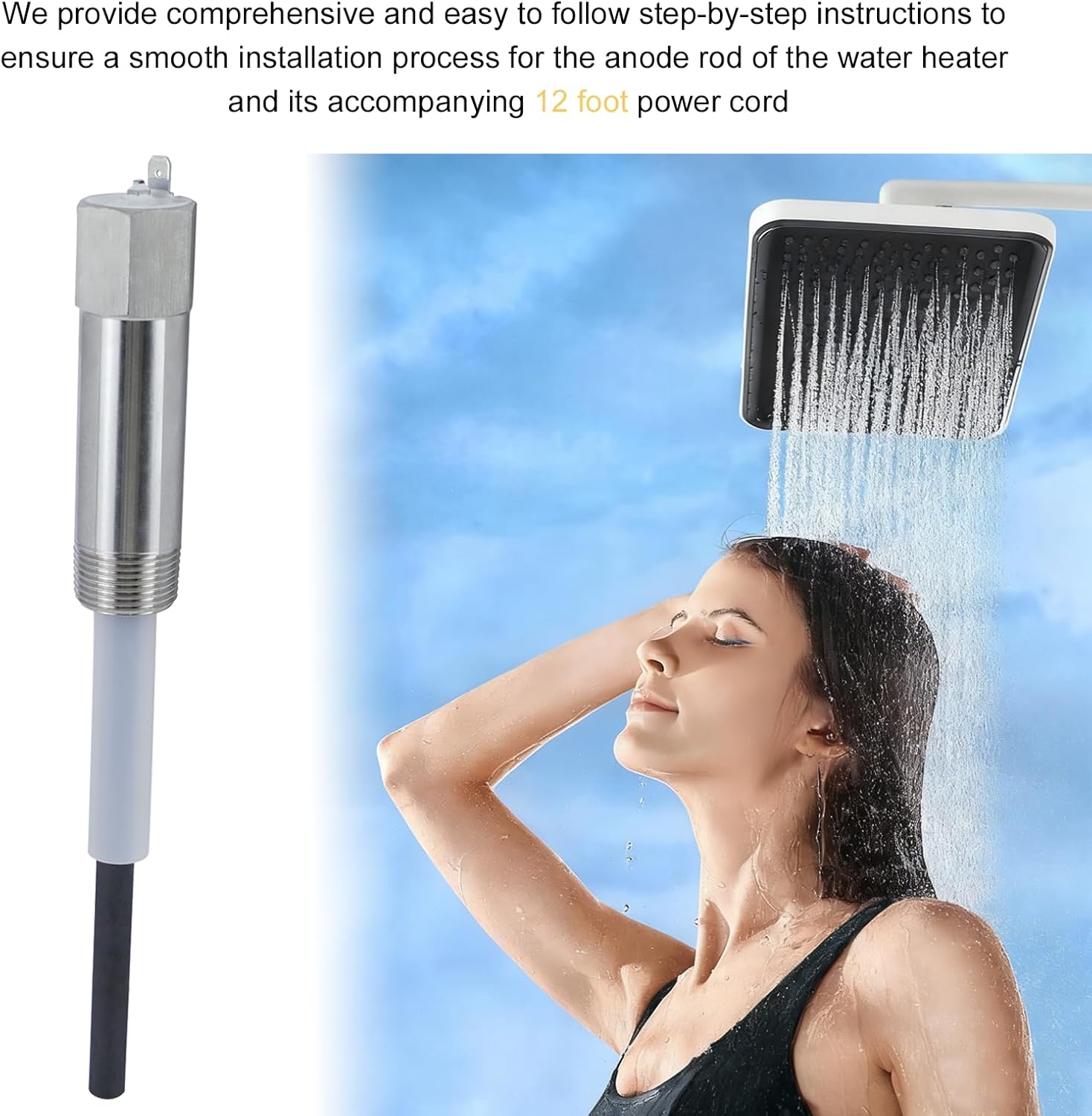 Powered Anode Rod,Water Heater Anode Rod Made of Titanium (10-39 gallon),Powered Anode Rod for Water Heater Can Eliminate Sulfur Smell In Well Water,Anti-Rust & Corrosion,Eliminates Rotten Egg Smell