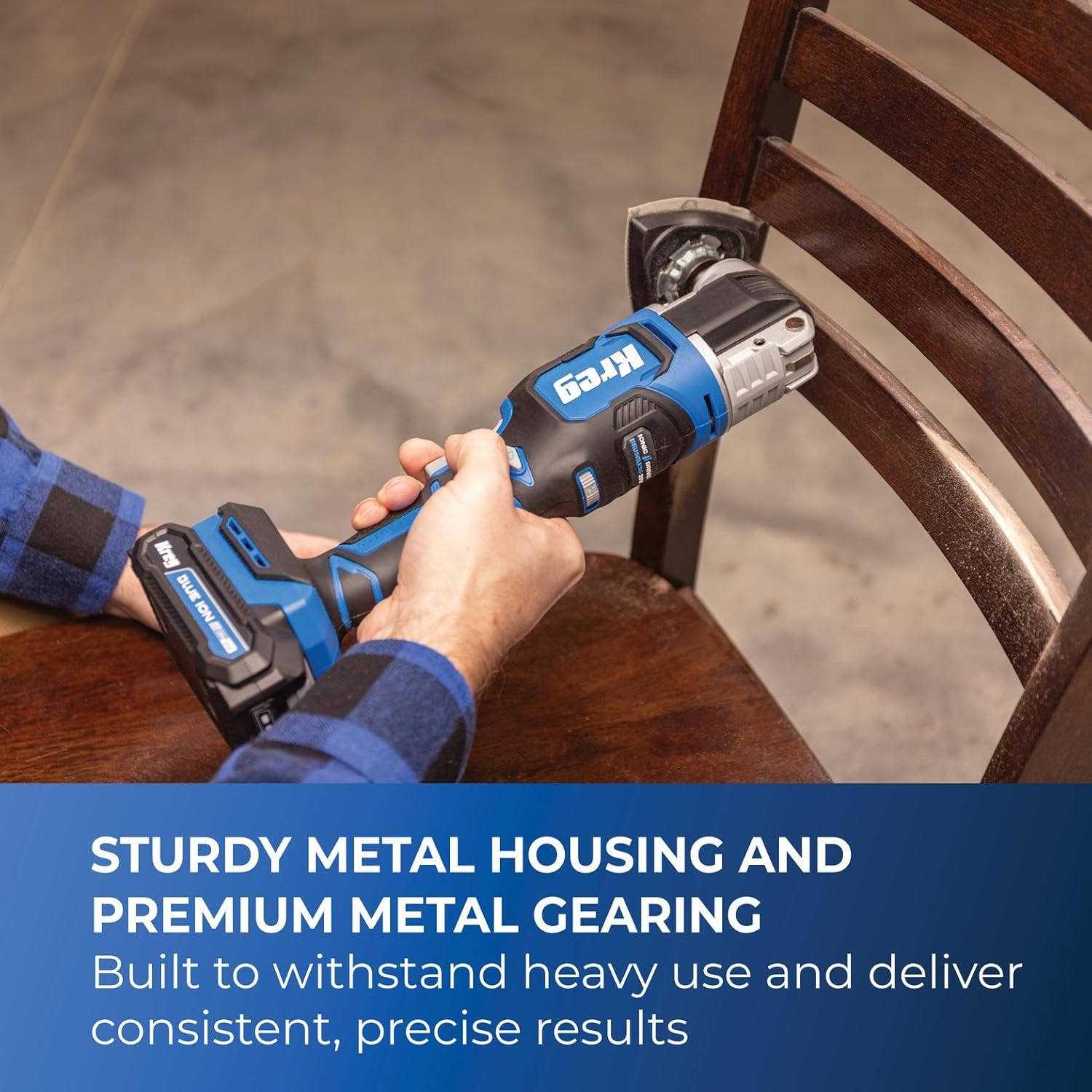 Kreg 20V Ionic Drive Oscillating Multi-Tool, 20V Blue Ion Charger & Blue Ion 2Ah Battery Pack - Compact, Durable & Easy to Use - 6 Speed Settings - Toolless Blade Change - KPTBMT100A