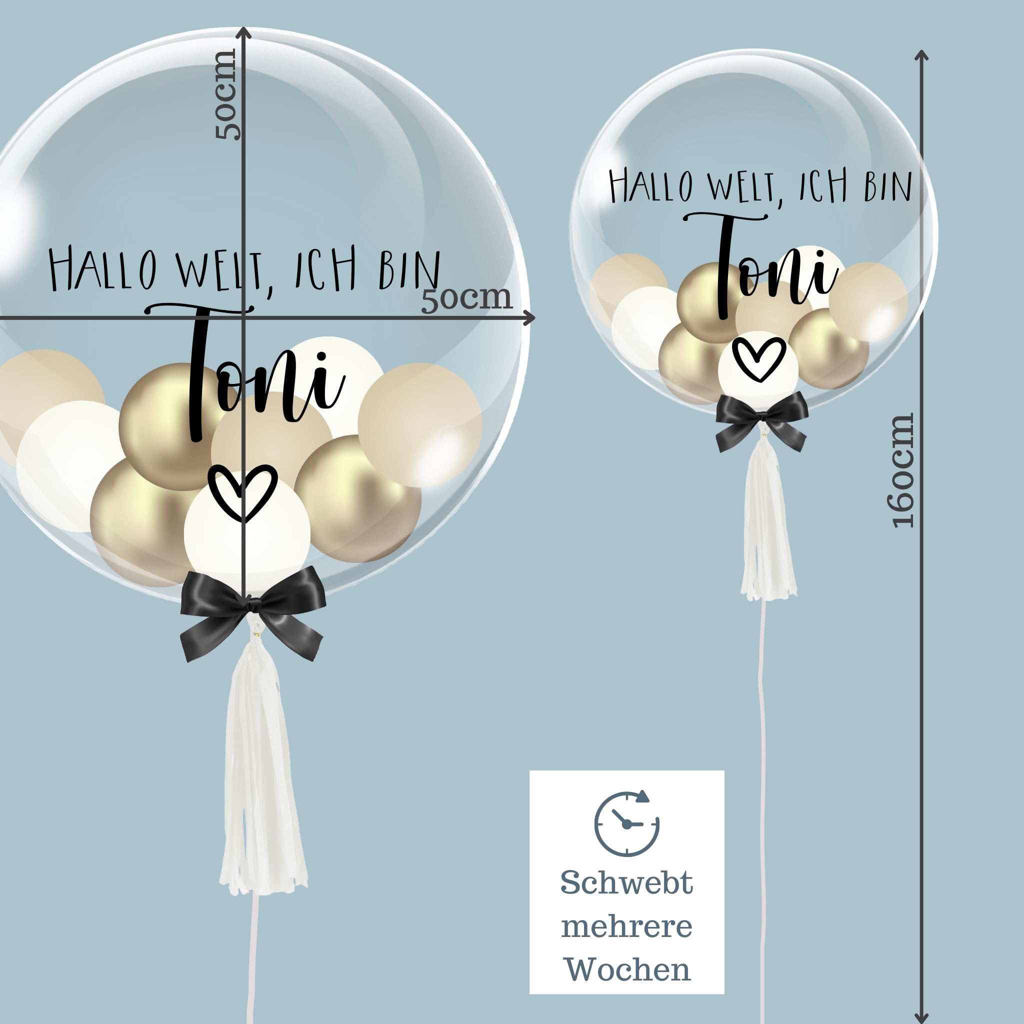 Hallo Welt - Bubble Fabrik - Personalisiertes Ballongeschenk: Durchsichtiger Heliumballon mit Bunten Ballons, Geschenk zu Geburt, Geschenkidee für Eltern