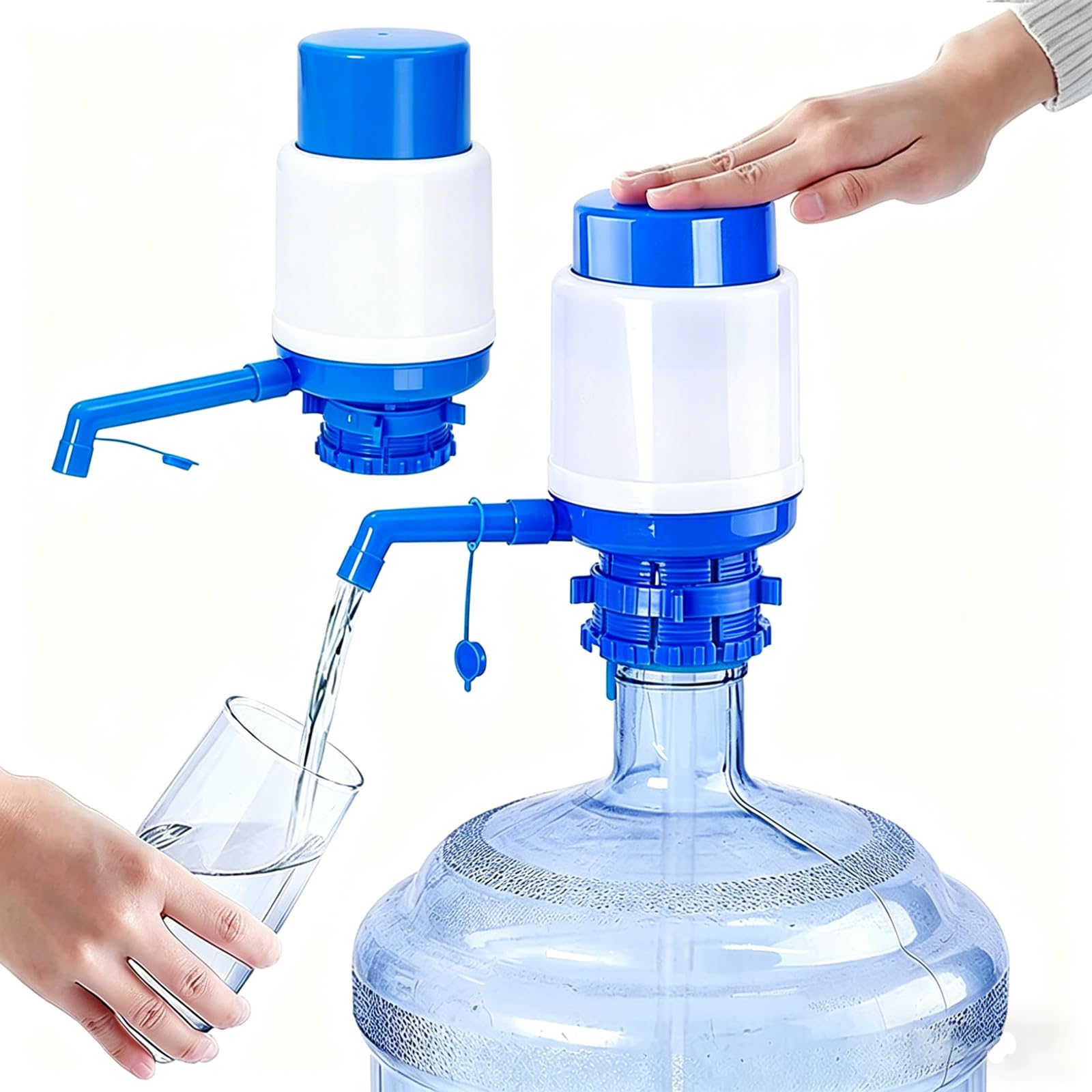 Photo 1 of 2-Pack 5 Gallon Water Pump, Manual Water Jug Dispenser Hand Pump for Water Cooler Jug, Portable Drinking Fountain Pump for 2-6 Gallon Bottles, Fit for Home Office Camping (Blue)