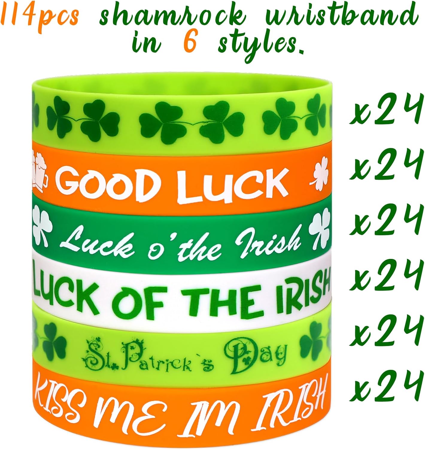 Moon Boat 144PCS St. Patrick's Day Shamrock Rubber Wristbands Bracelets - Party Favors Supplies Gifts Decorations, 6 Styles image 4