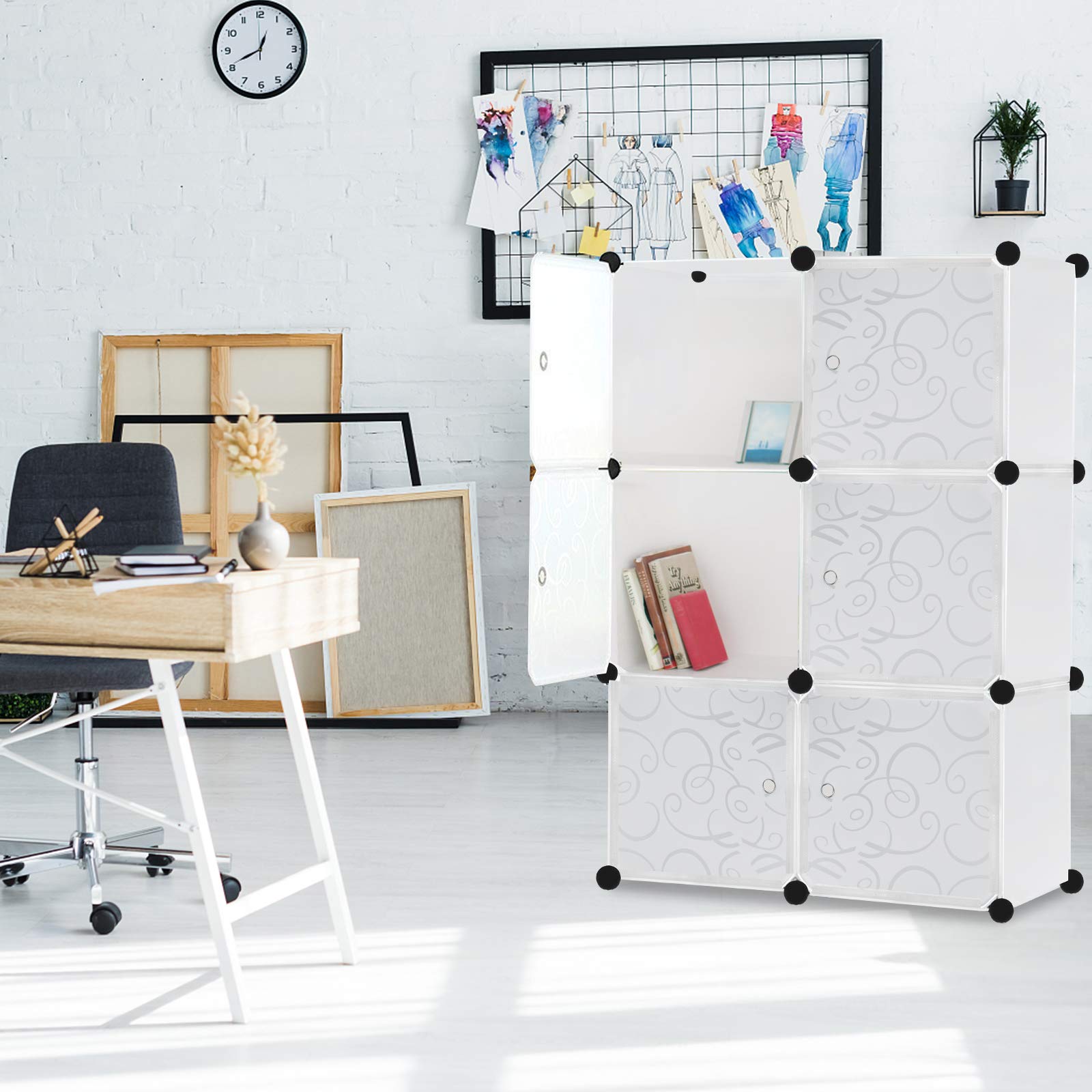 NAIZY - Armario ropero, sistema de estanterías de plástico con puerta, color blanco, 6 cubos