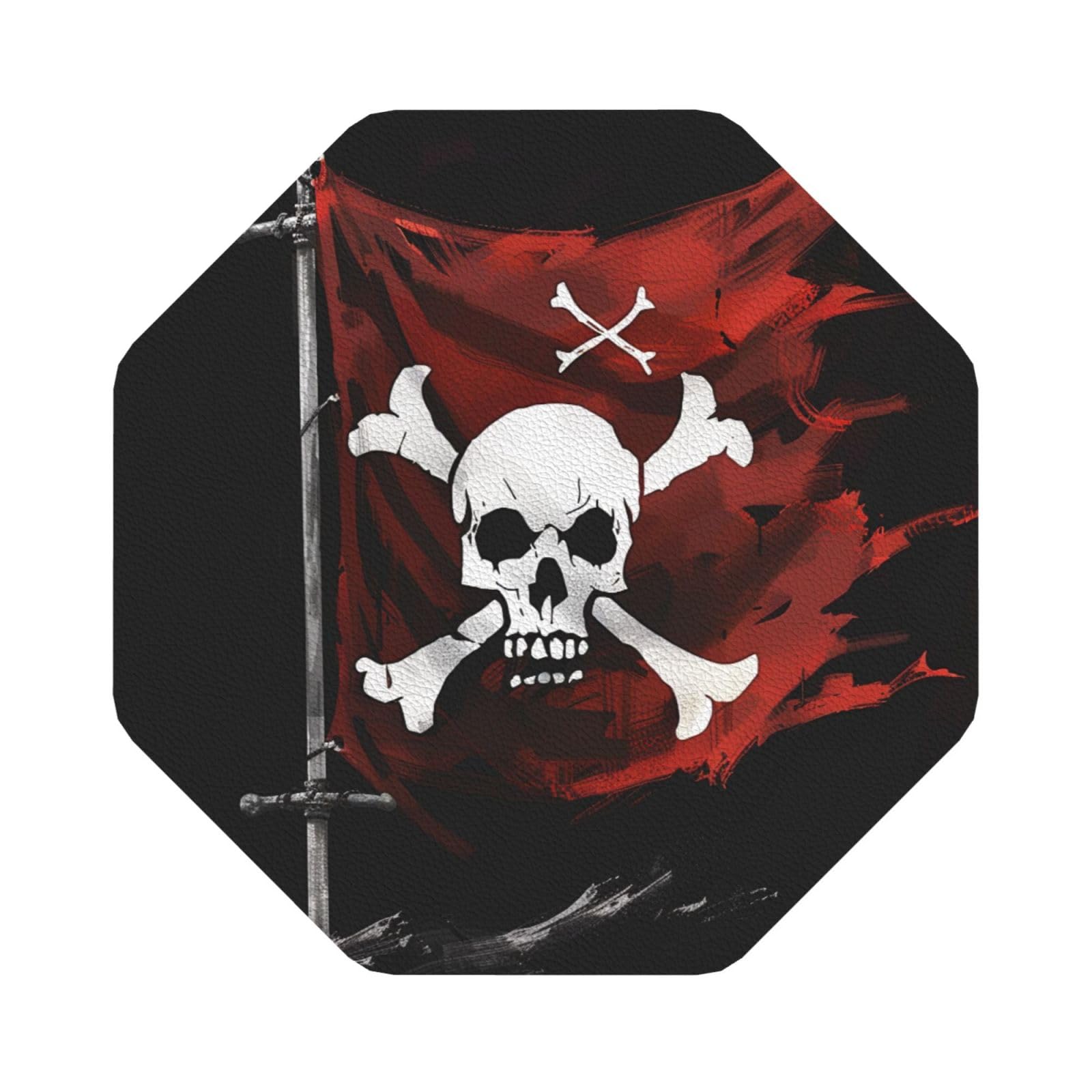 Pirate Flag Print Leather Coaster Set of 6, Octagon Coasters Table Decorative Coffee Cup Beverage Coasters Wine Beer Bar Coasters for Hot Drinks Table Protection