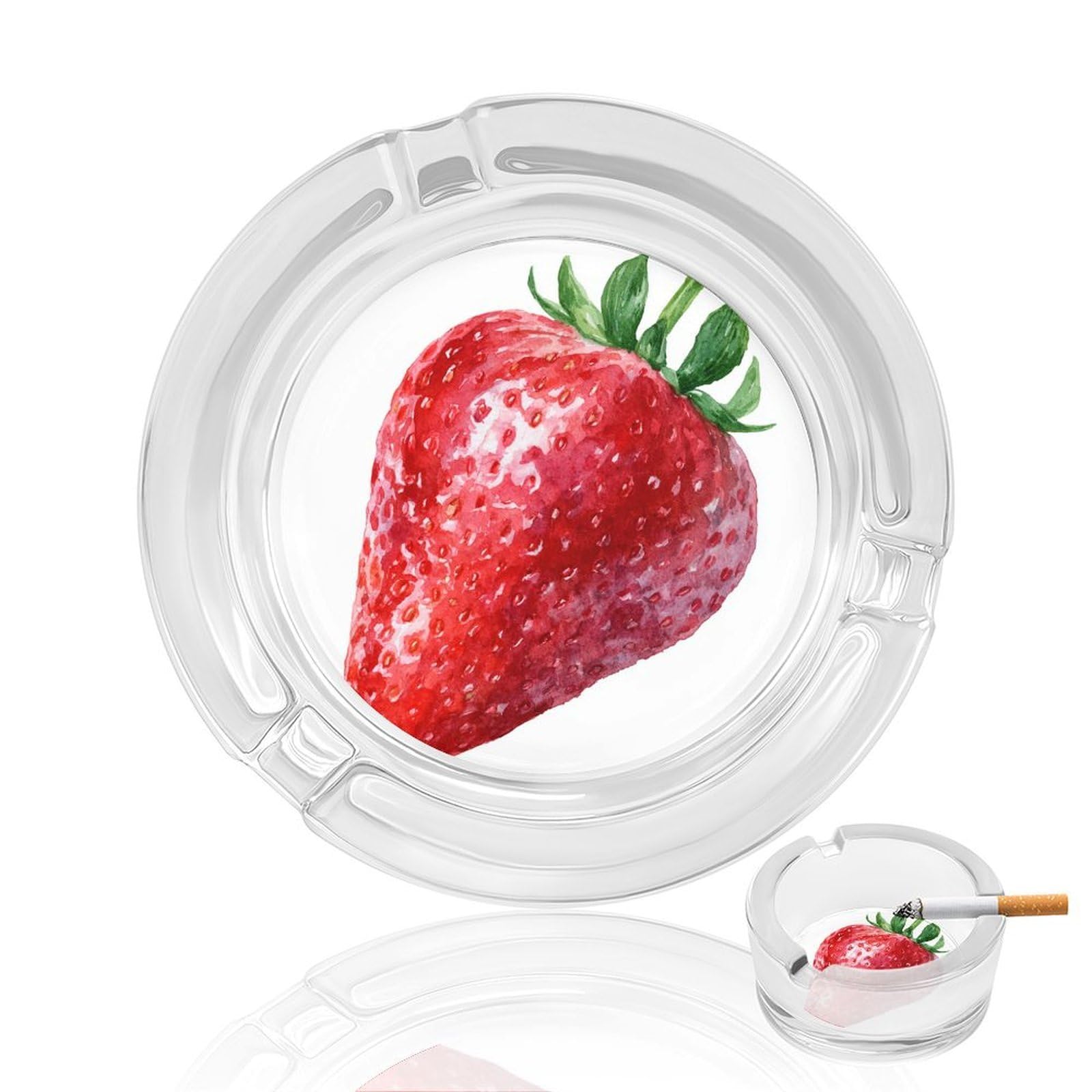 Watercolor A Ripe Strawberry Simple Fruit Glass Ashtray for Cigarettes Portable Decorative Ash Trays for Home Office Decor