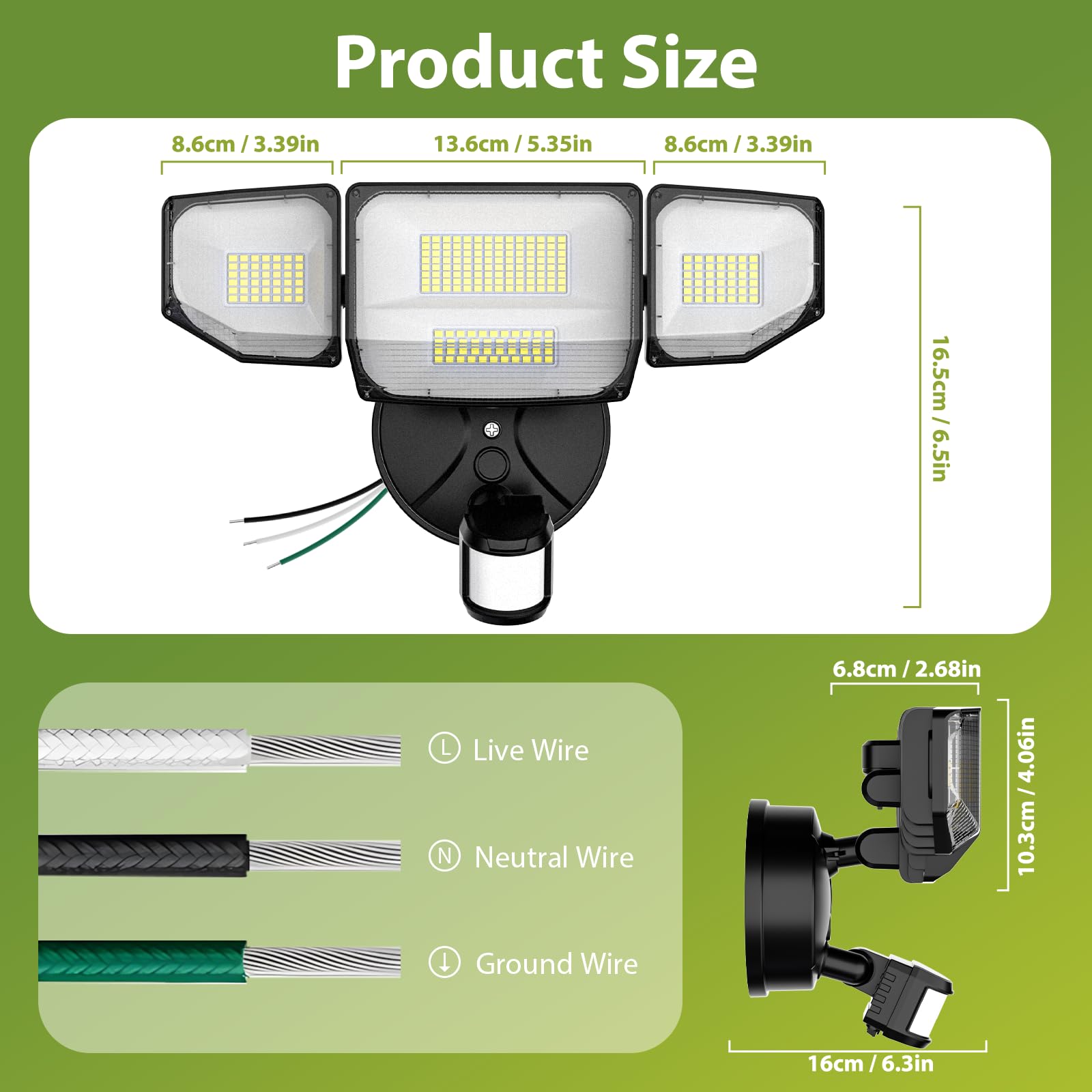 Abovizo Reflektory LED 150 W 16500 lm na zewnątrz, czujnik ruchu, światła bezpieczeństwa 6500 K, czujnik ruchu IP65, wodoodporny, reflektor od zmierzchu do świtu