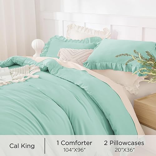 Miniatura 194 de Andency Juego de edredón beige tamaño King, 3 piezas estilo farmhouse shabby chic con volantes, ligero esponjoso suave de microfibra para todas