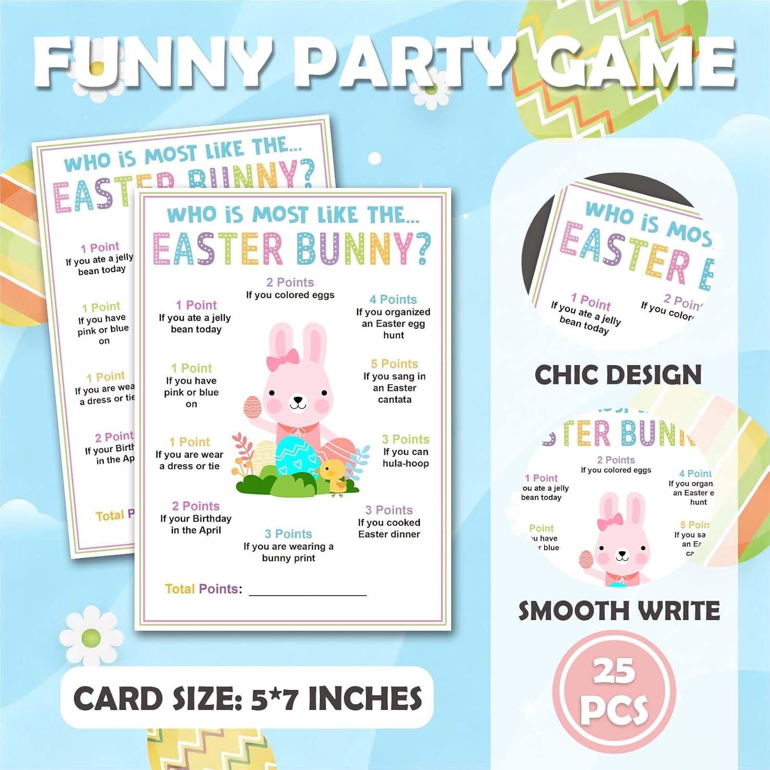 Easter Party Games for Adults, Who Is Most Like The Easter Bunny Easter Games for Family, Ice Breaker Game Party Favors for Adults -25 Pcs -A02