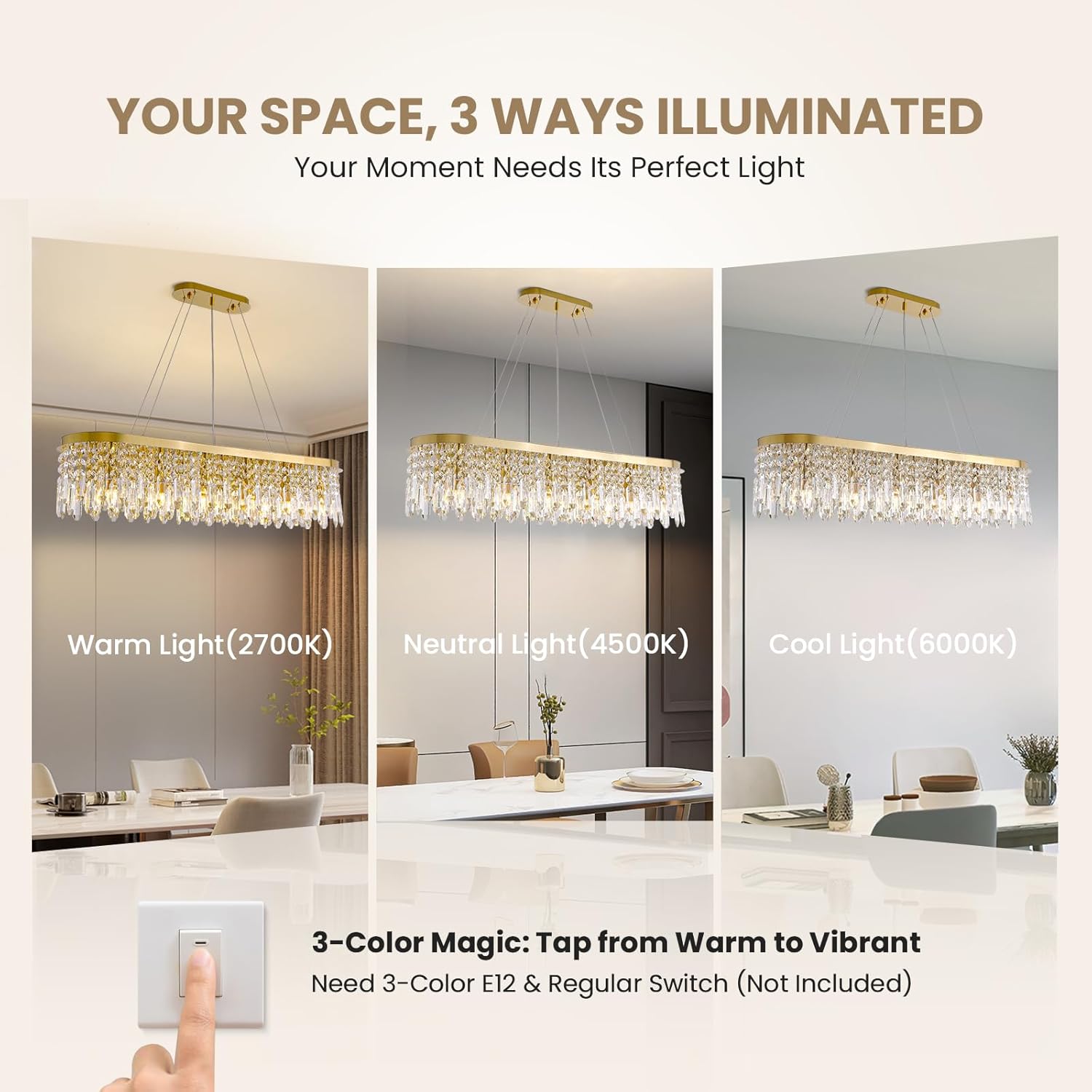 CROSSIO Modern Gold Oval Crystal Chandelier, 12-Light Luxury 2-Tiers Raindrop Chandelier Pendant Lighting Adjustable Flush Mount Ceiling Light for Dining Living Room Kitchen Island L47''